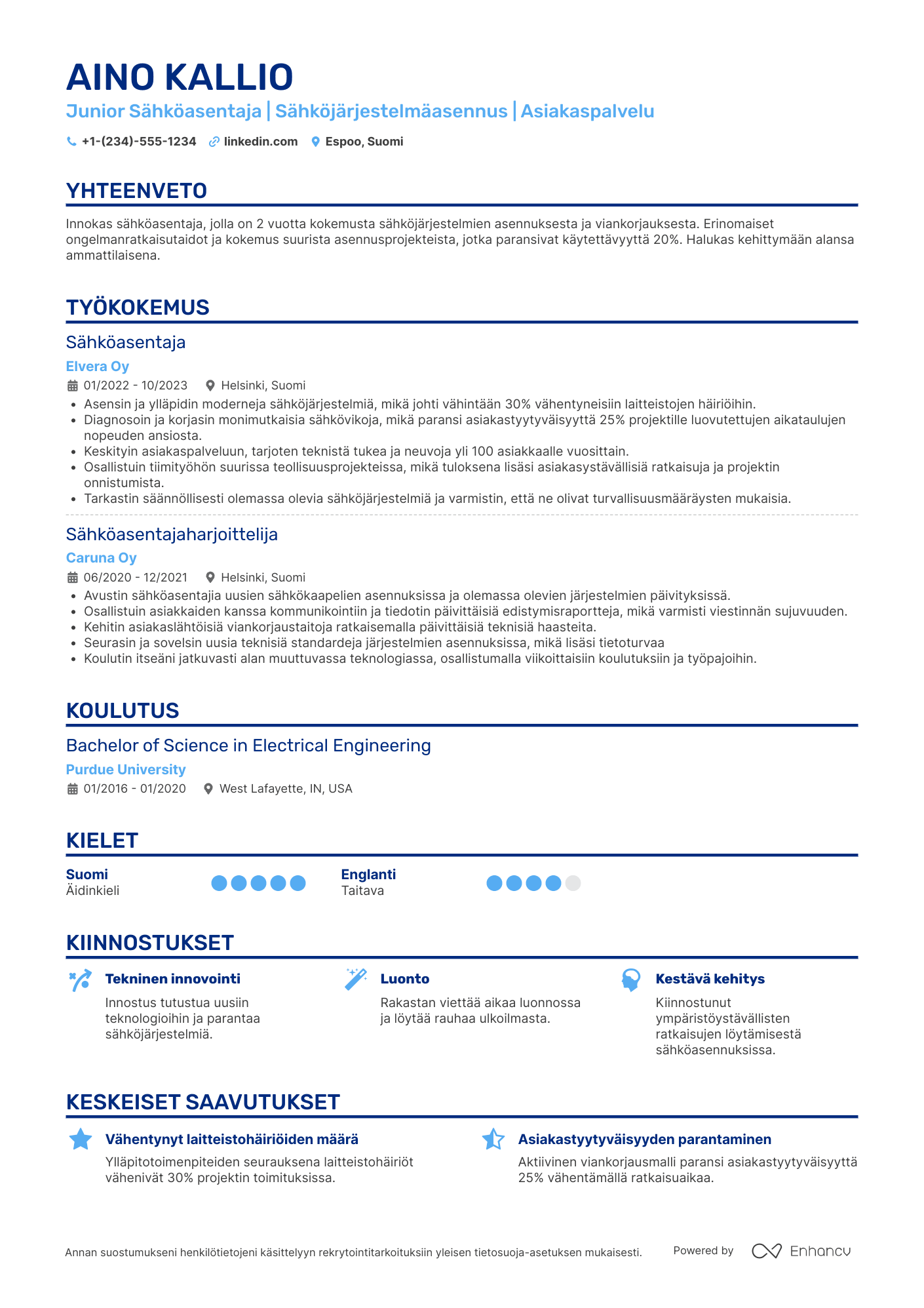 Ansioluettelo Junior sähköasentaja Resume Example