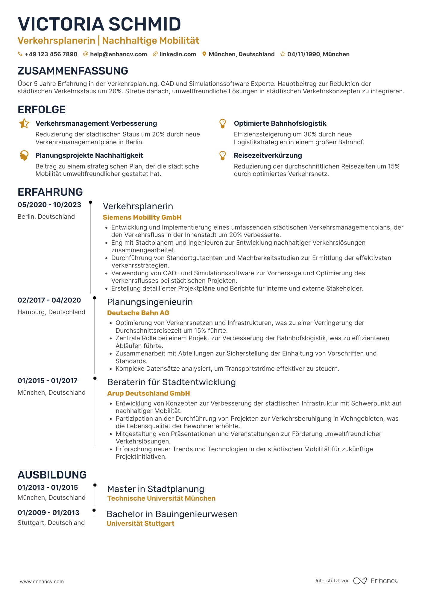 Lebenslauf als Verkehrsarchitekt Resume Example