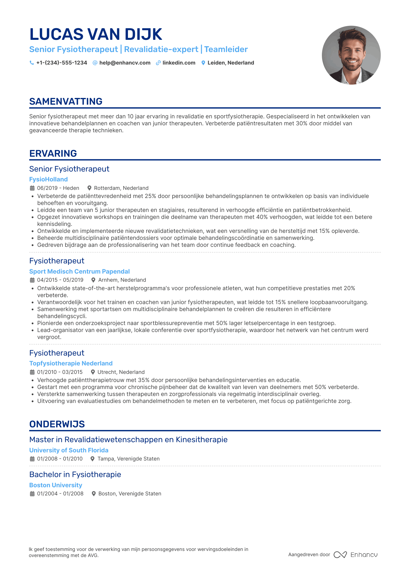 CV voor Senior Fysiotherapeut Resume Example