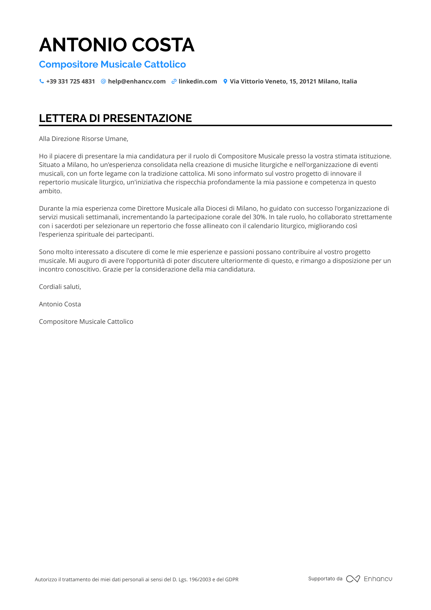 Direttore Musicista Resume Example
