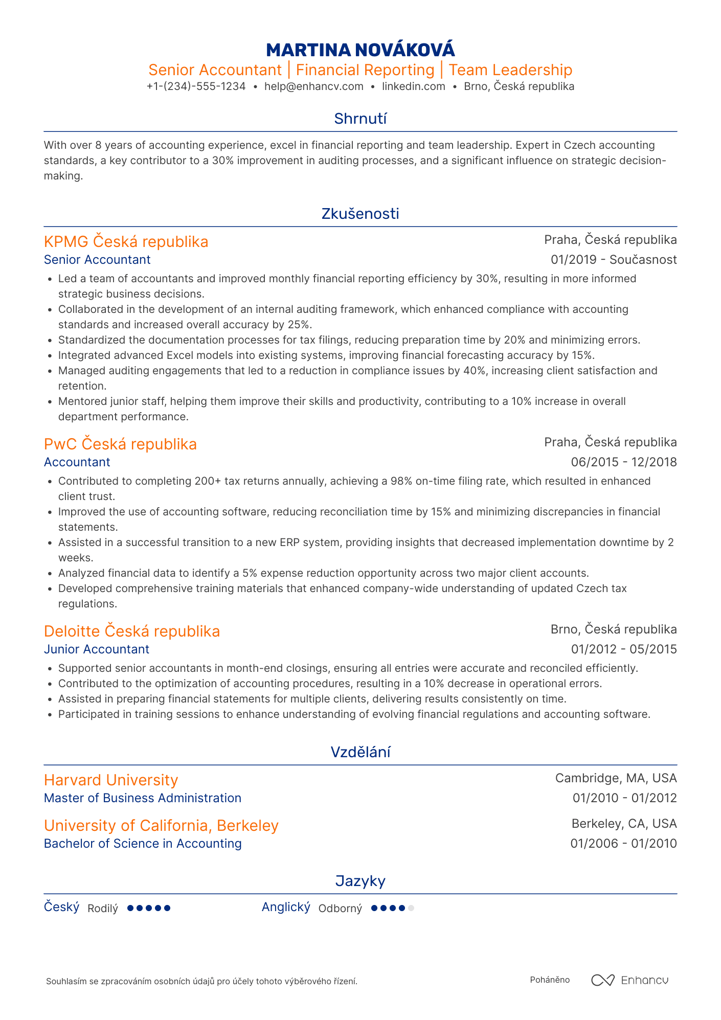 Životopis pro Účetní Senior Resume Example
