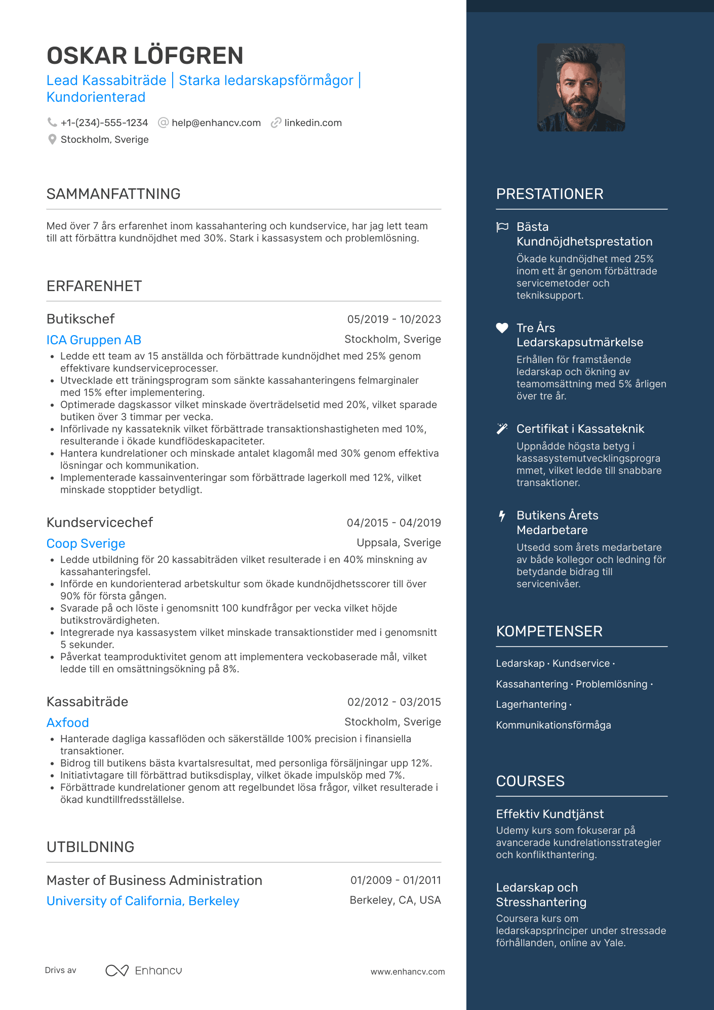 CV för Lead Kassabiträde Resume Example
