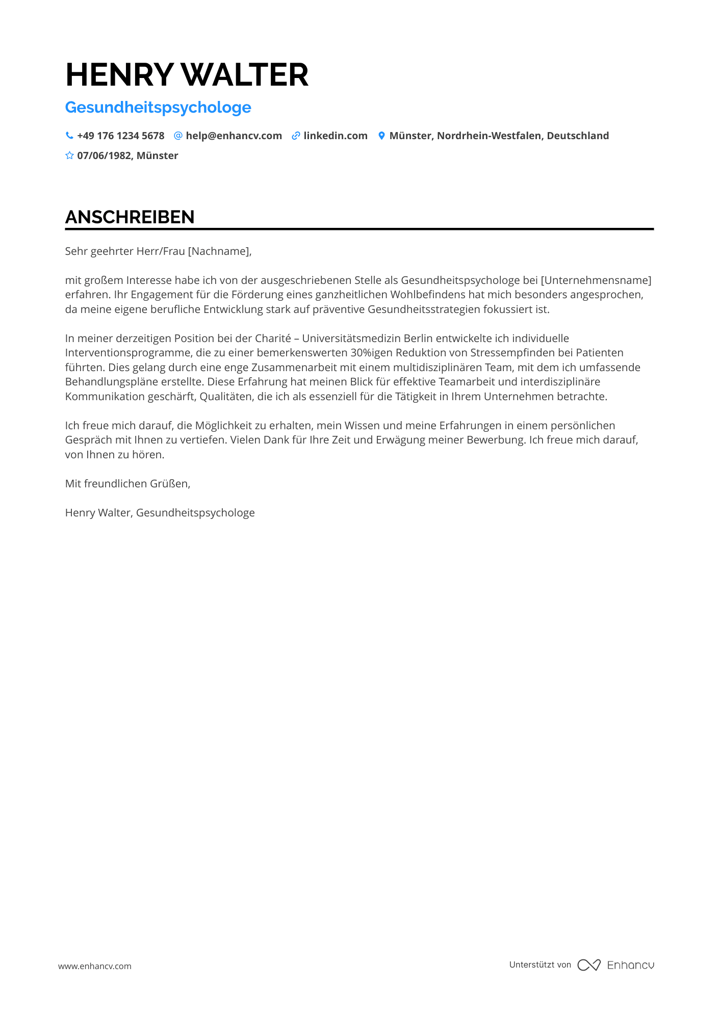 Gesundheitspsychologe Resume Example