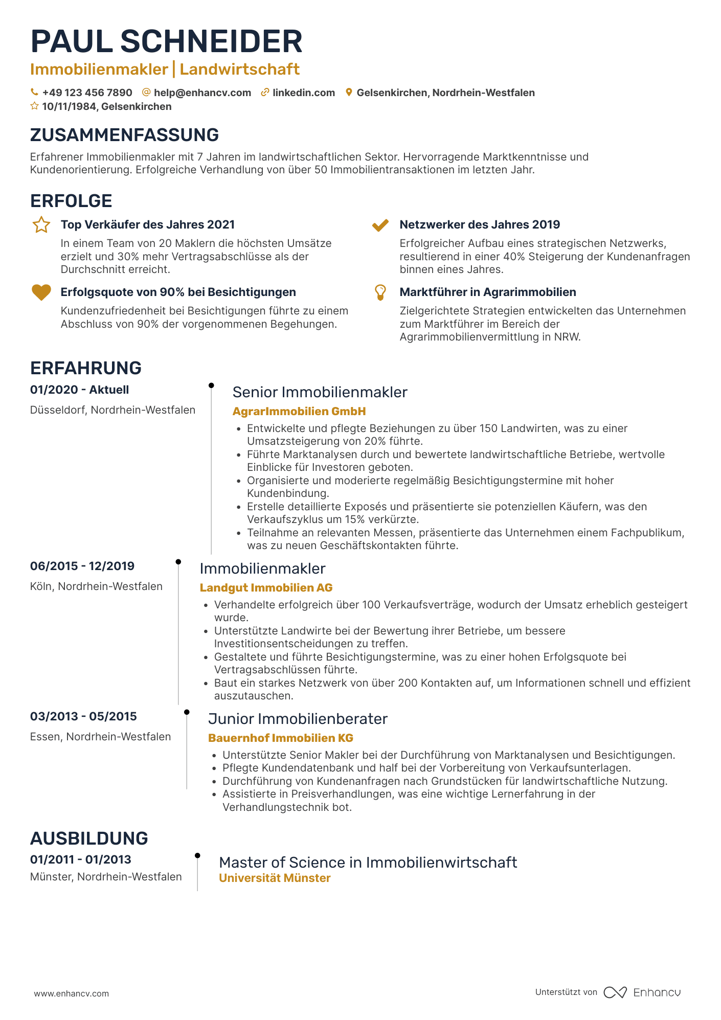Lebenslauf in Immobilienmakler für landwirtschaftliche Immobilien Resume Example