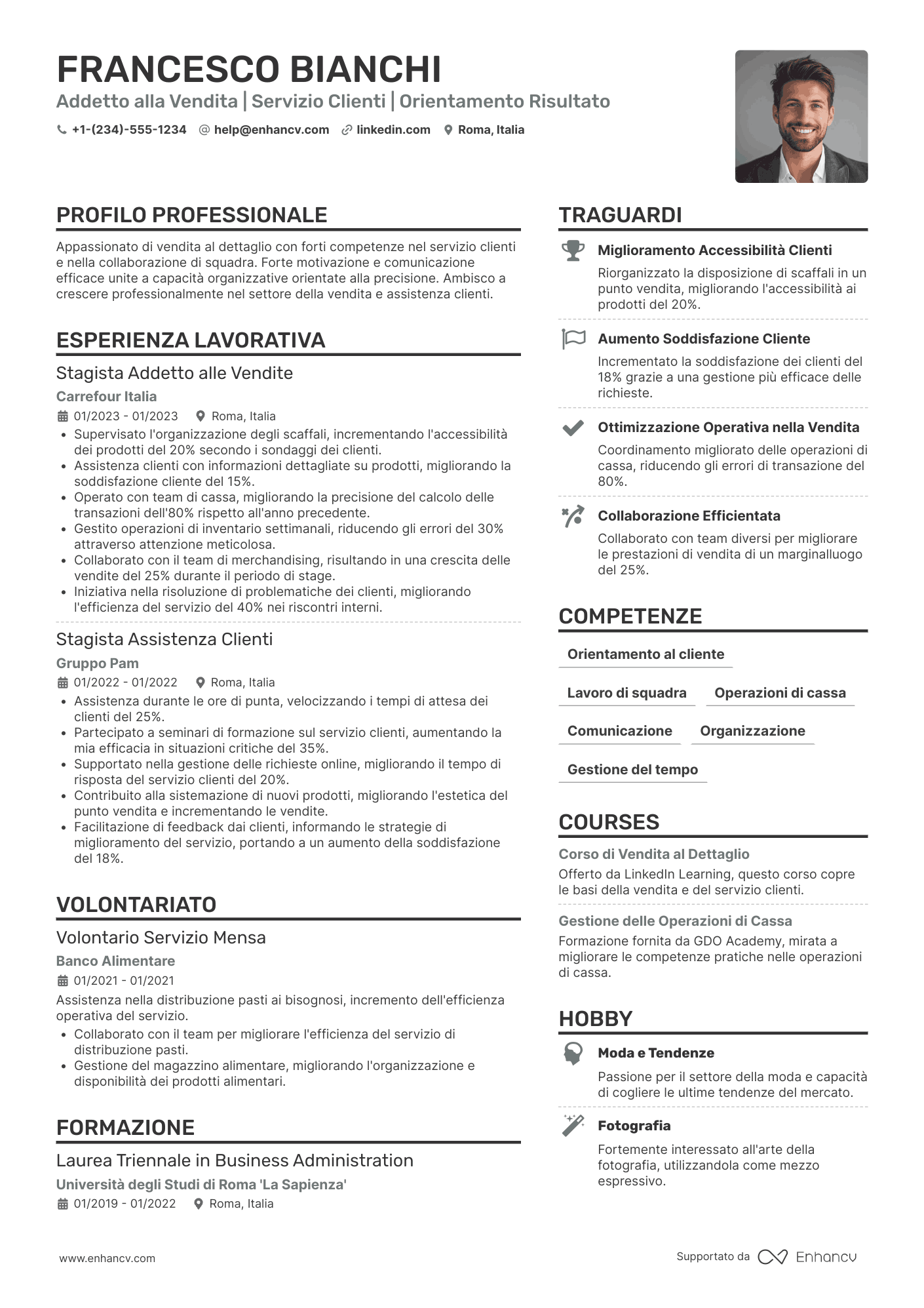 Curriculum per supermercato senza esperienza Resume Example