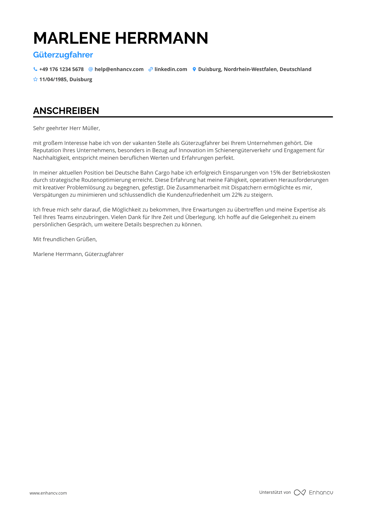 Güterzugfahrer Resume Example