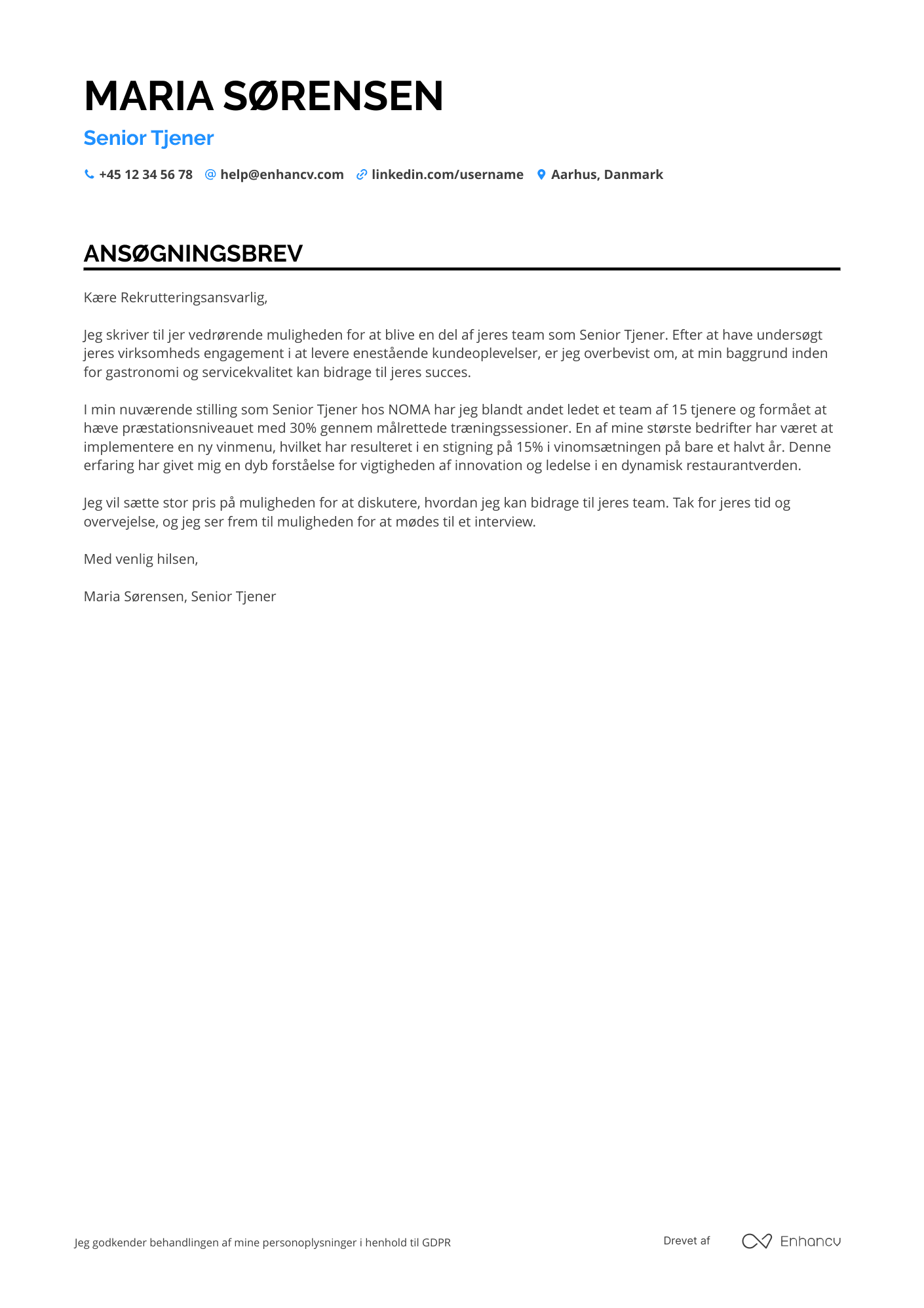 Ansøgningsbrev til Senior Tjener Resume Example