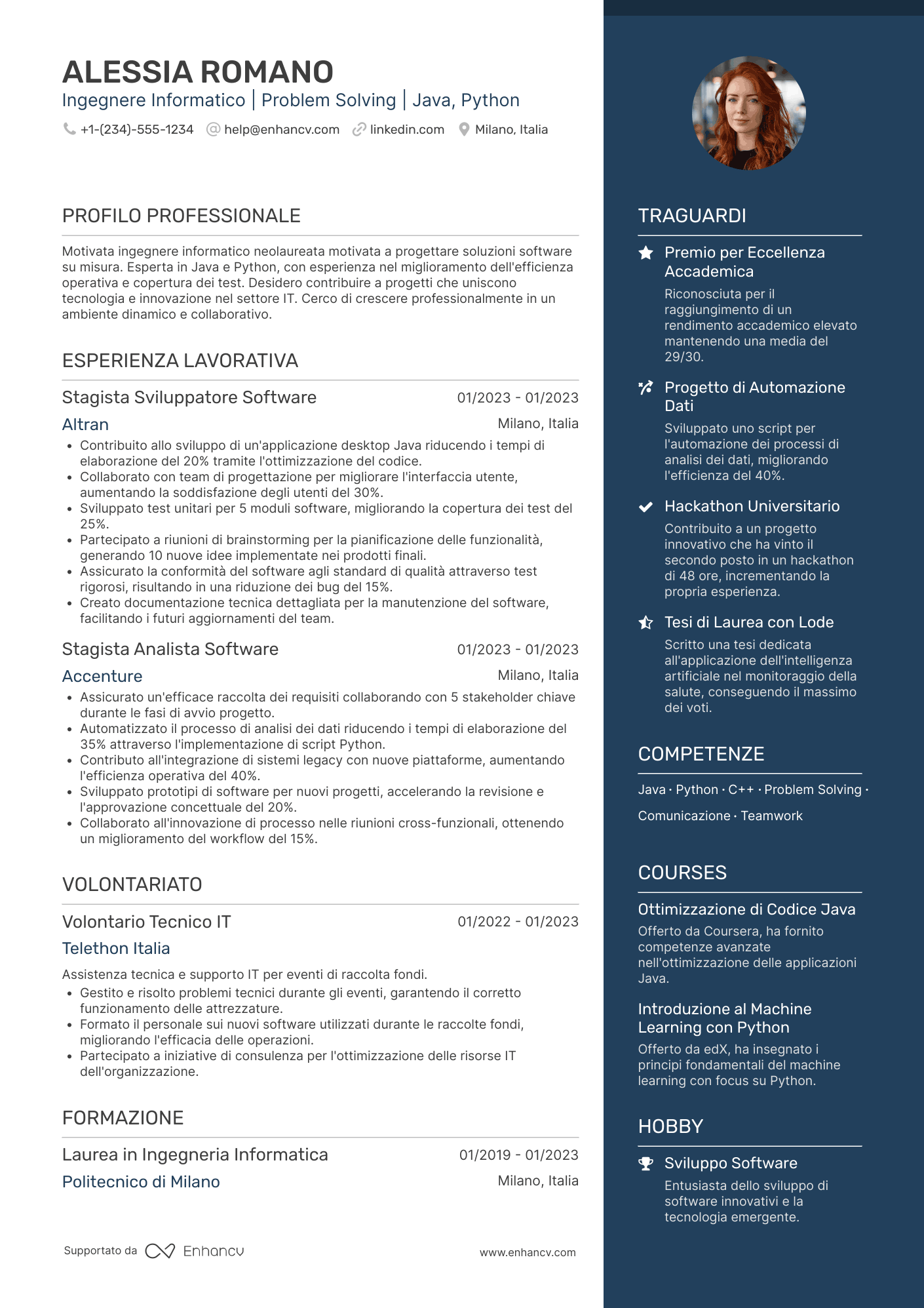 Curriculum ingegnere informatico neolaureato Resume Example
