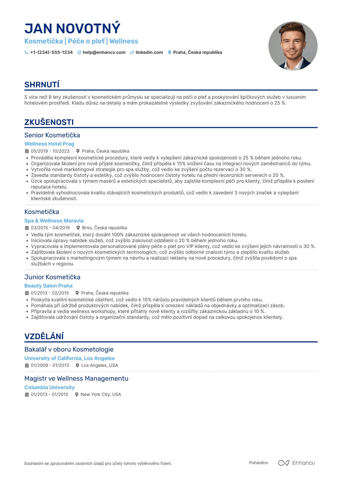Životopis pro Kosmetička v hotelu Resume Example