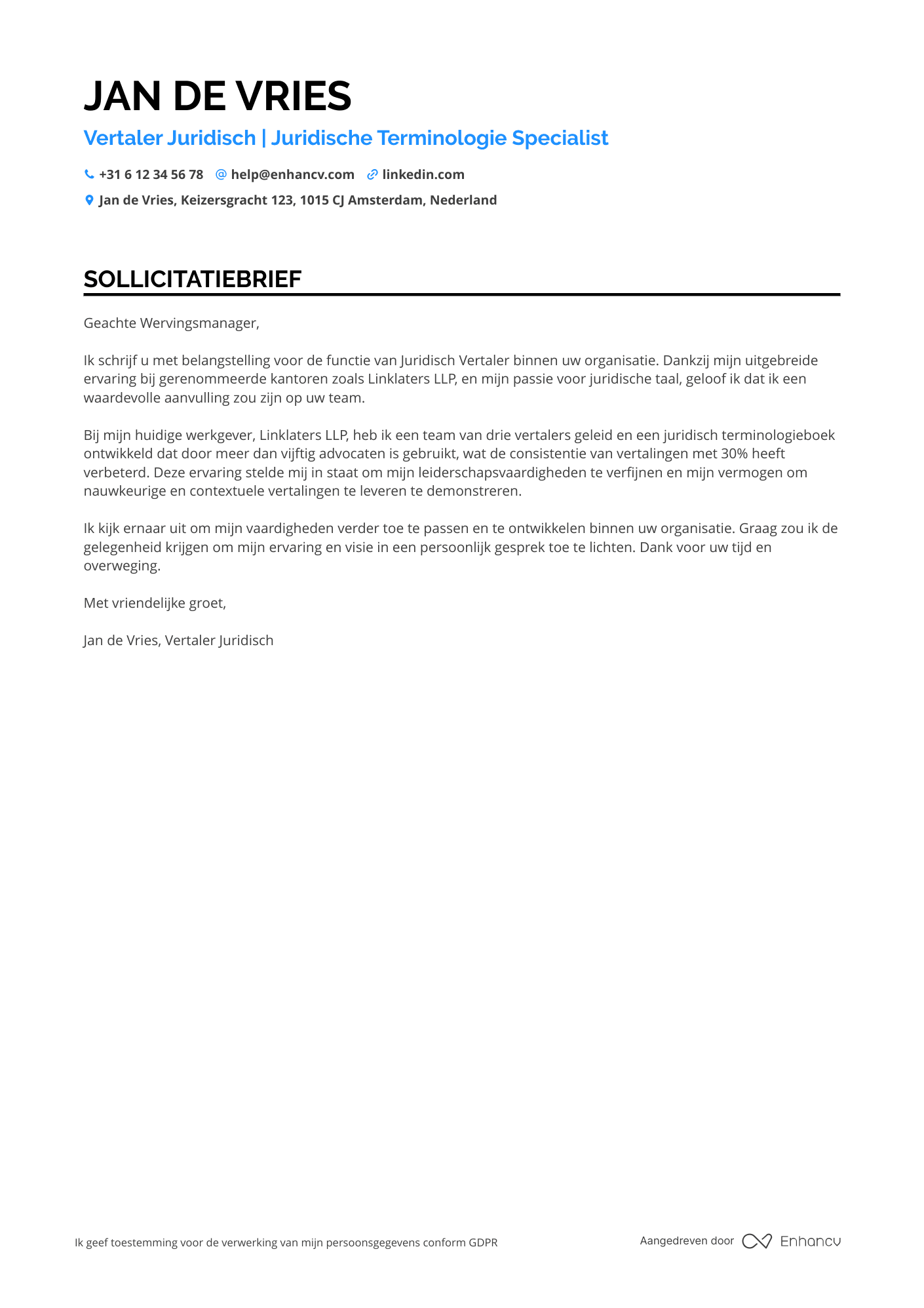 Sollicitatiebrief voor Vertaler Juridisch Resume Example