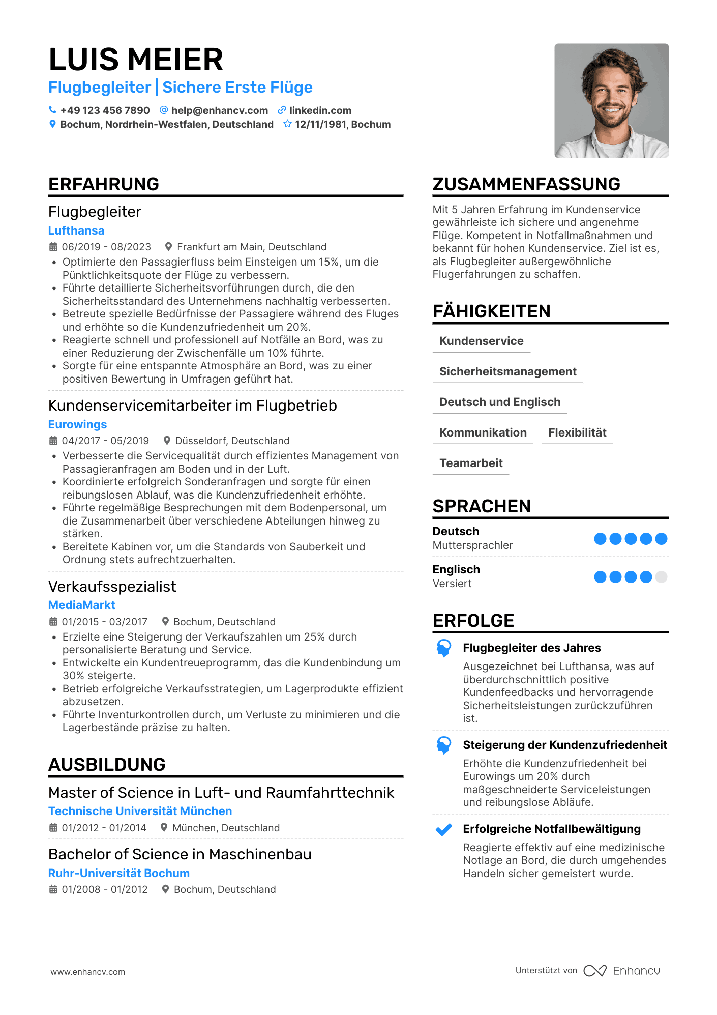 Lebenslauf als Flugbegleiter für Erstflüge Resume Example