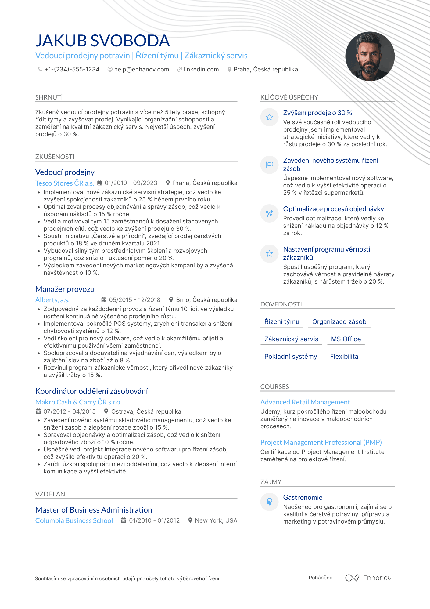 Životopis pro Vedoucí prodejny potravin Resume Example