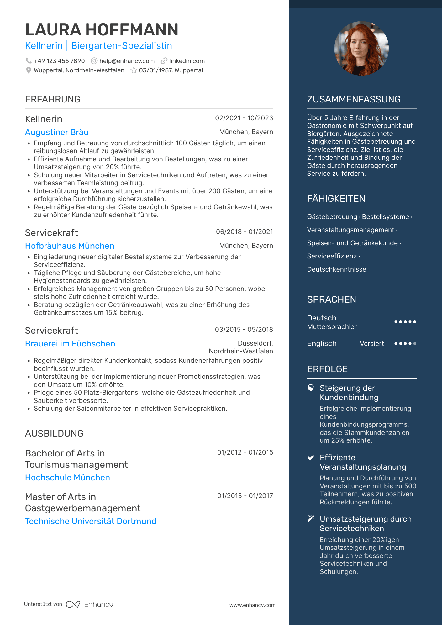 Lebenslauf als Kellner für Biergarten Resume Example