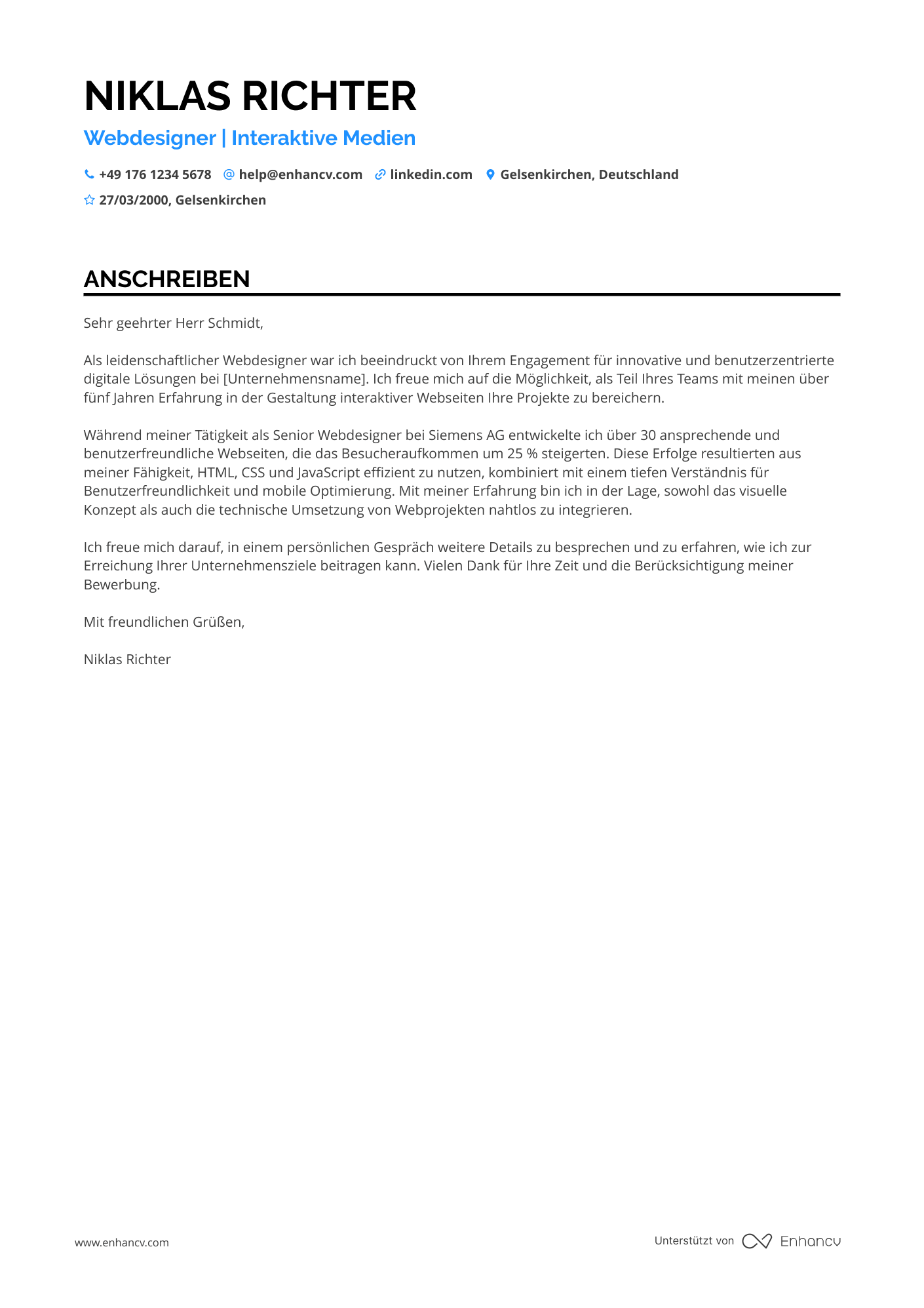 Webdesigner für interaktive Medien Resume Example