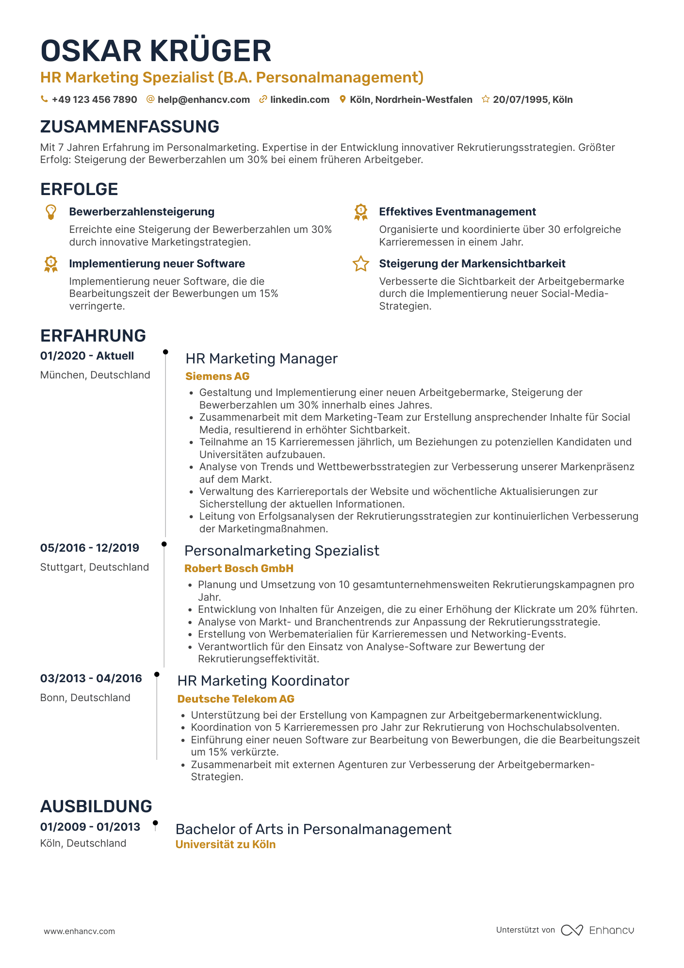 Lebenslauf als Personaler für Personalmarketing Resume Example