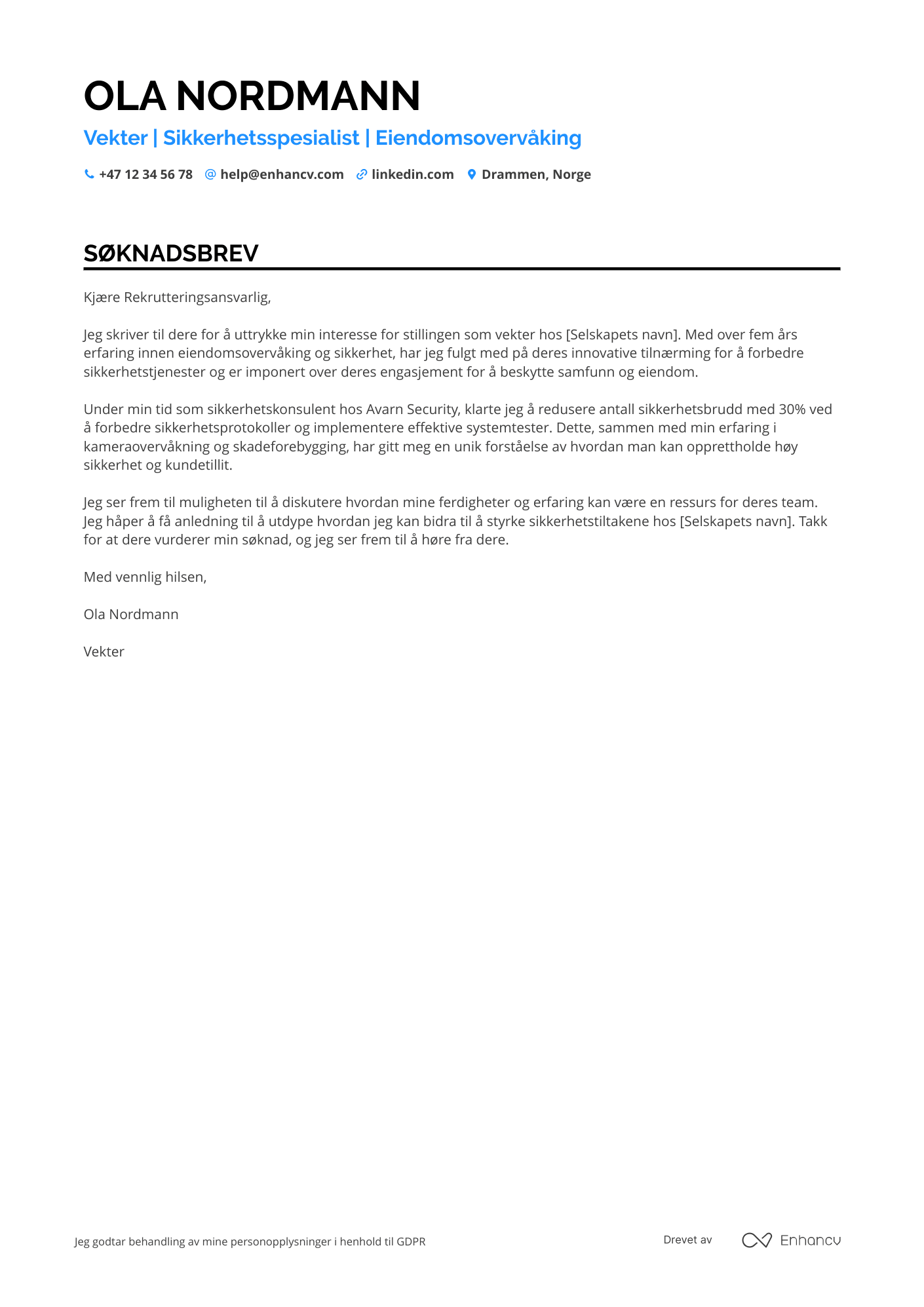Søknadsbrev for Vekter for eiendom Resume Example