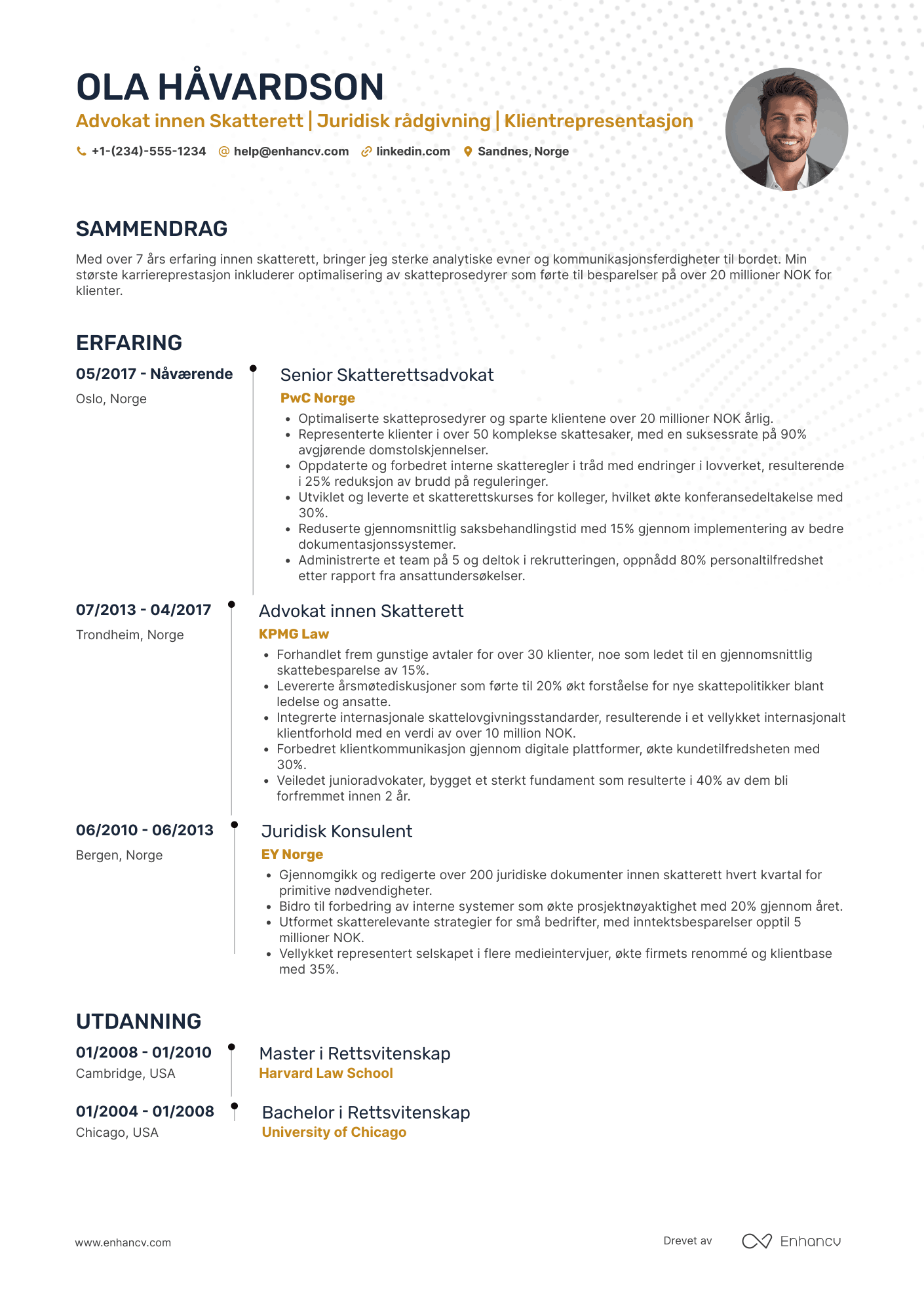 CV for Advokat for skatterett Resume Example