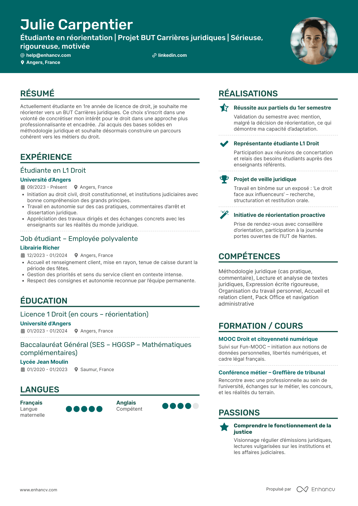 CV étudiant pour Parcoursup Resume Example