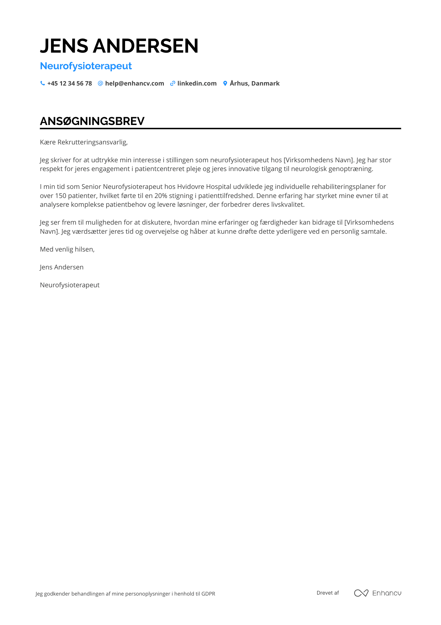 Ansøgningsbrev til Neurofysioterapeut Resume Example
