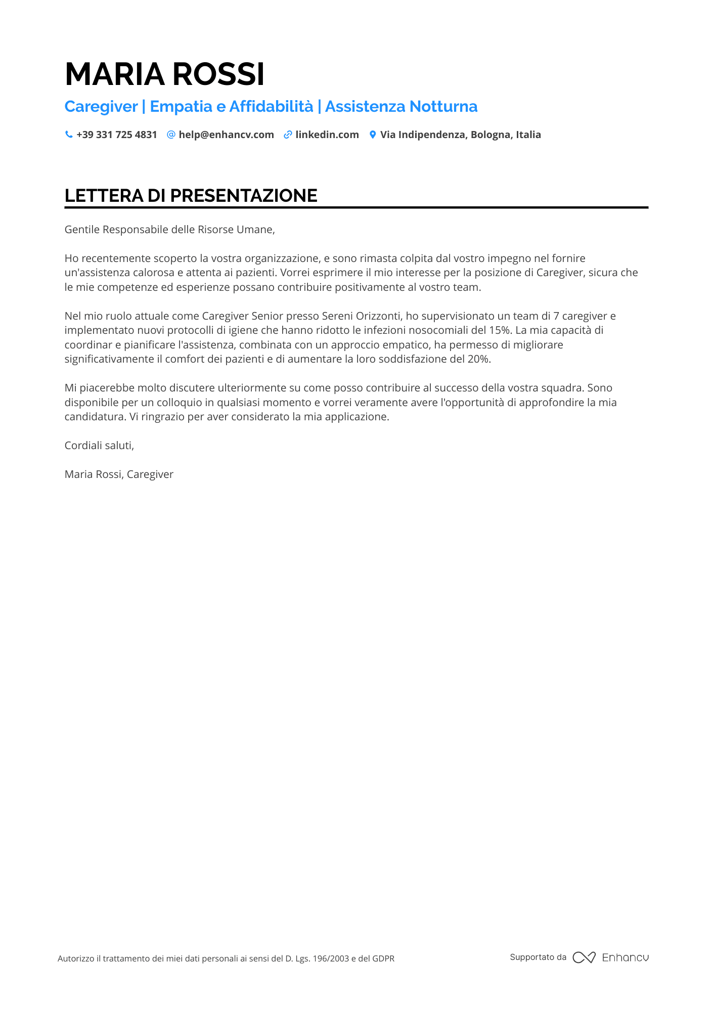 Badante Senior Resume Example
