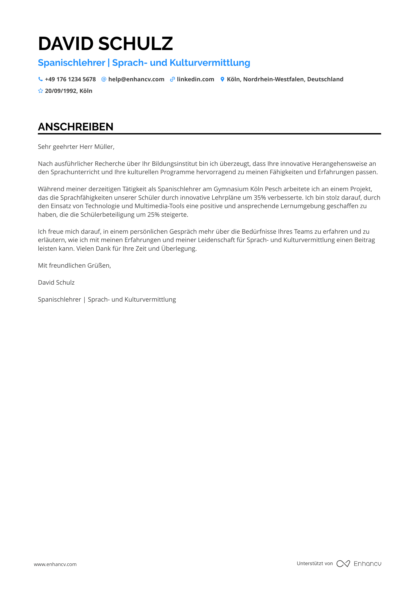 Spanischlehrer Resume Example