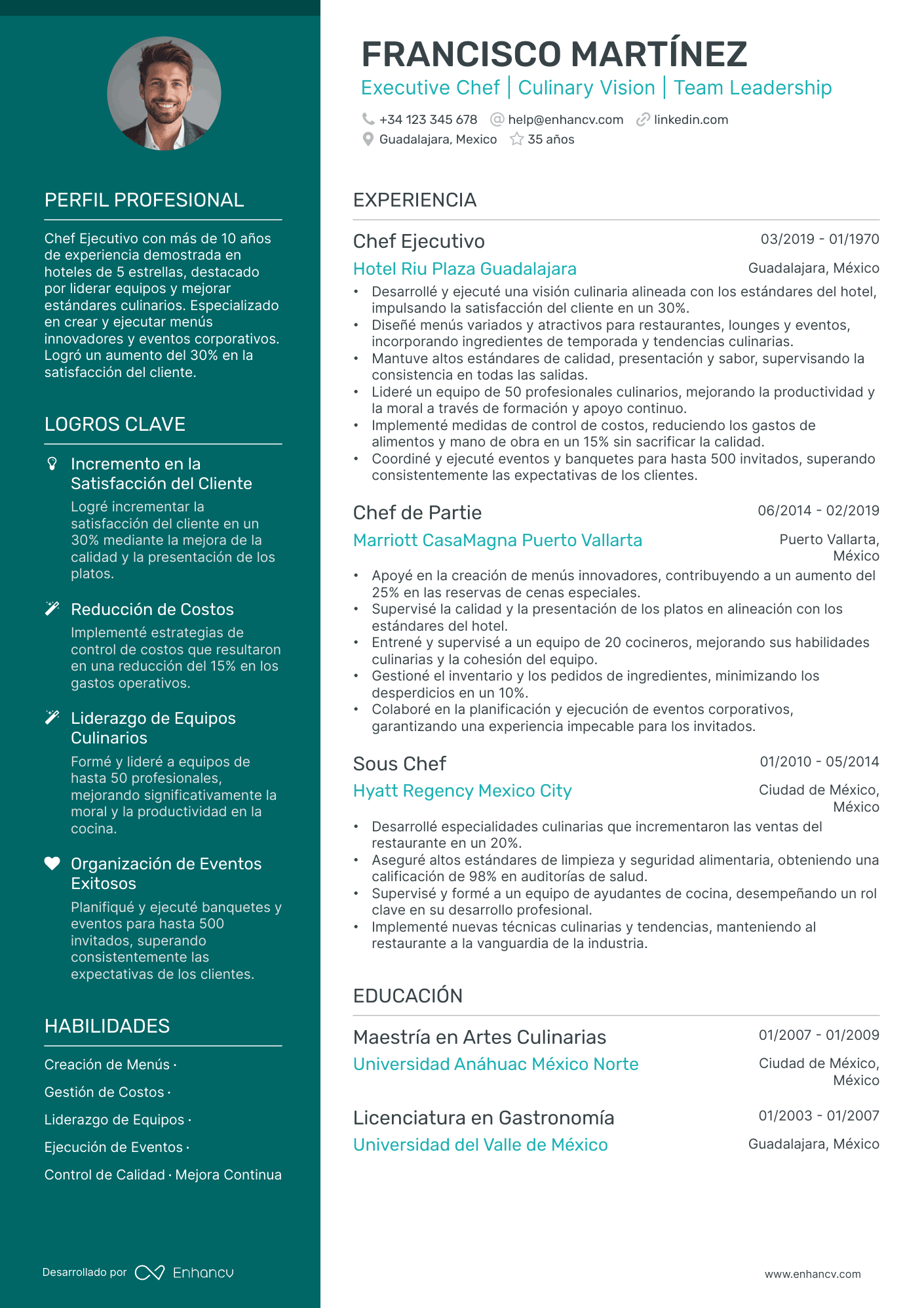 Chef de Personal Resume Example