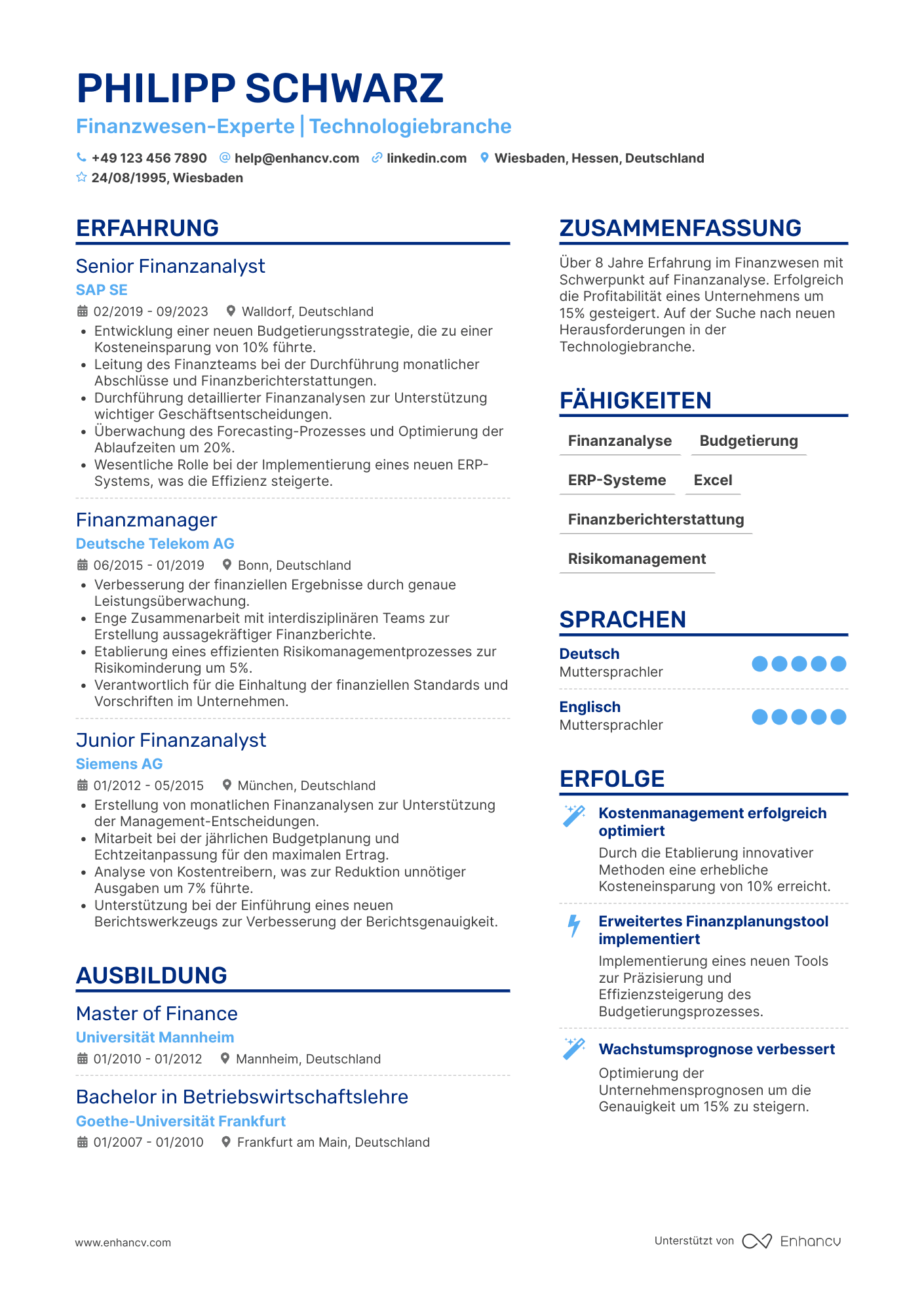 Lebenslauf in Finanzwesen in der Technologiebranche Resume Example