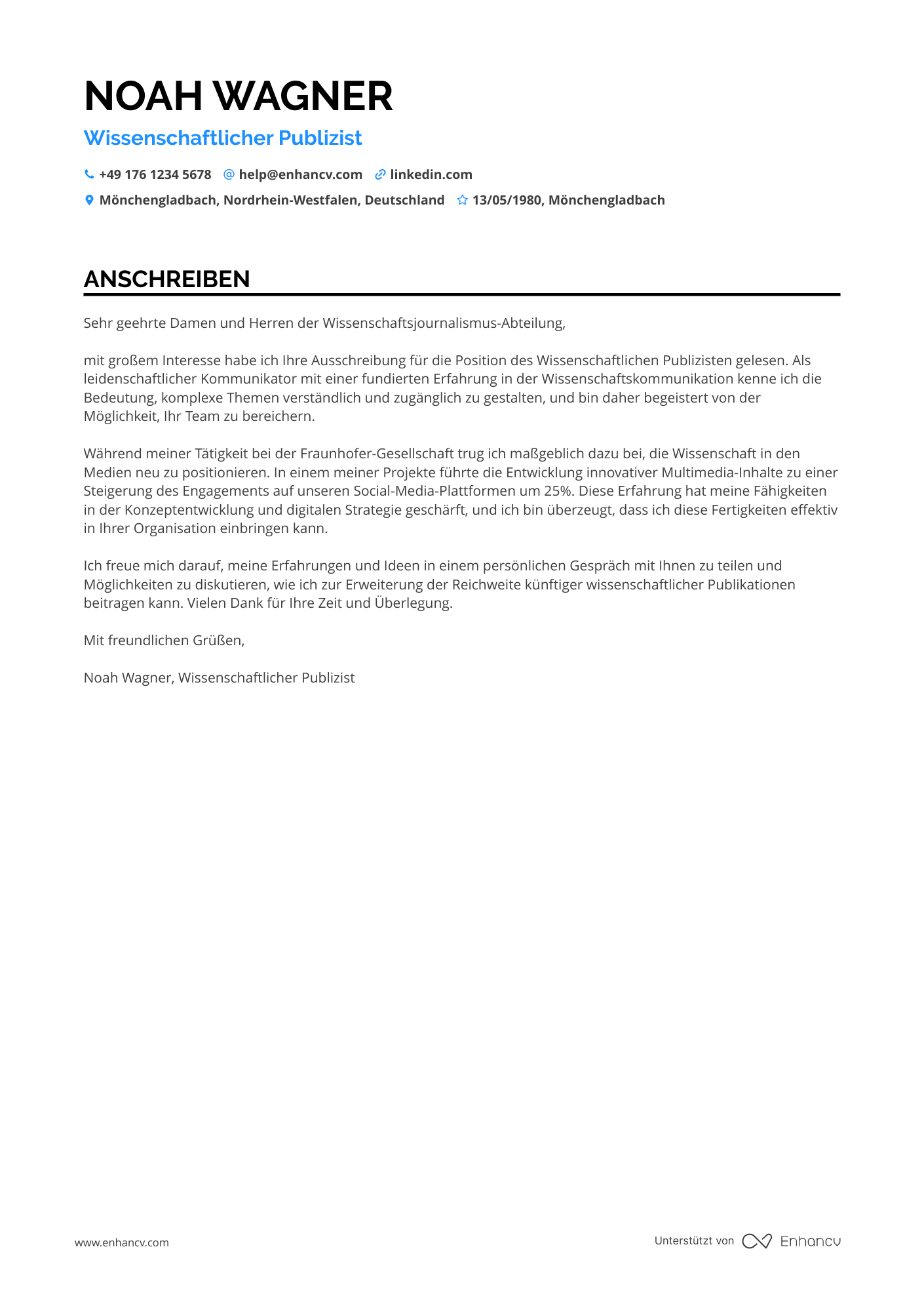 Wissenschaftlicher Publizist Resume Example