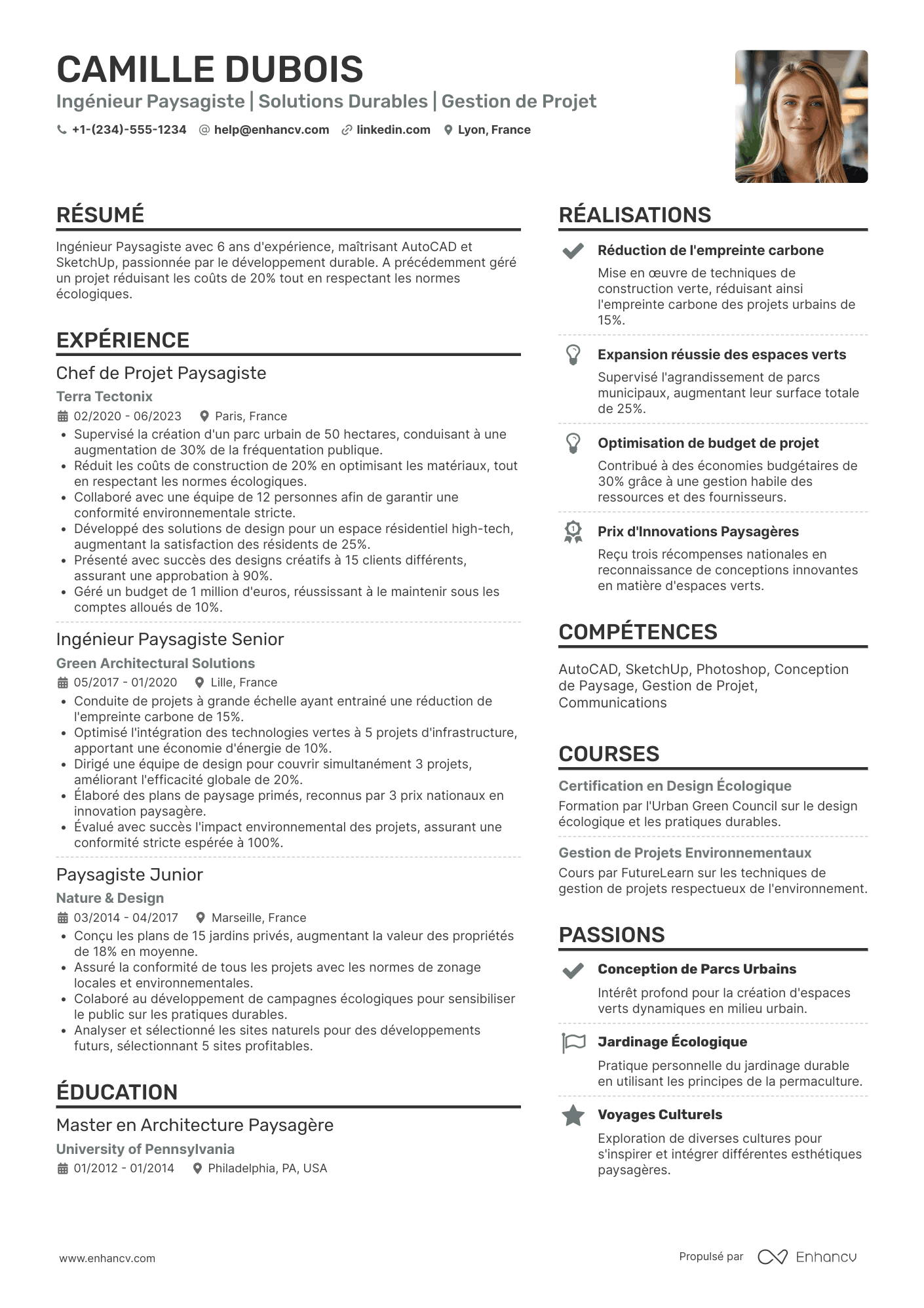 CV d’ingénieur paysagiste Resume Example