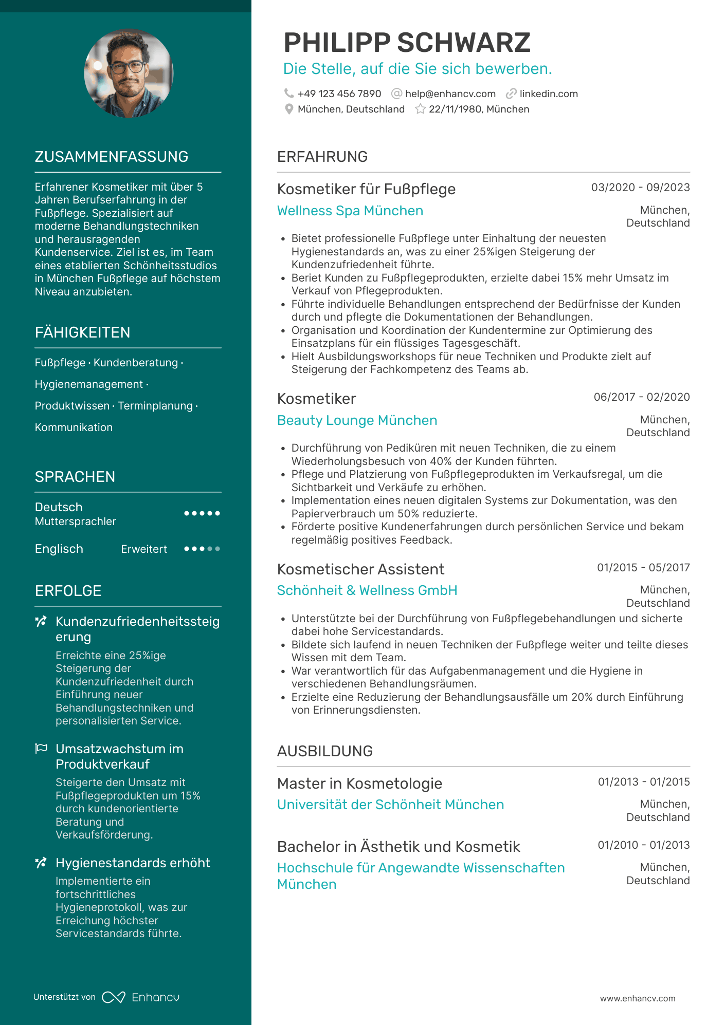 Lebenslauf als Kosmetikerin für Fußpflege Resume Example