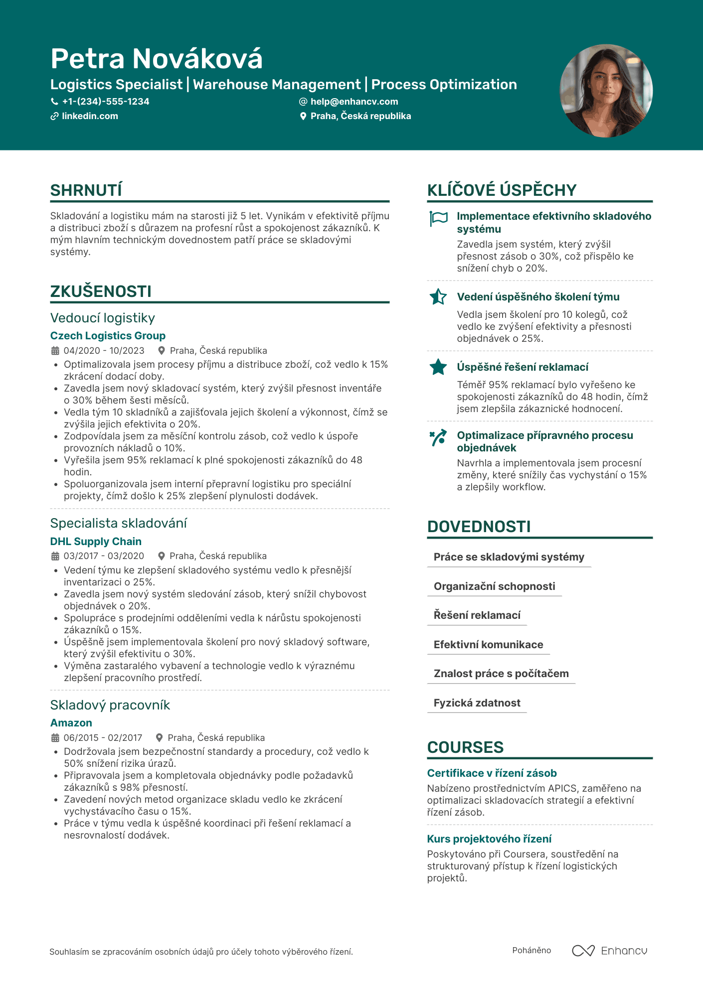 Životopis pro Skladník Logistiky Resume Example