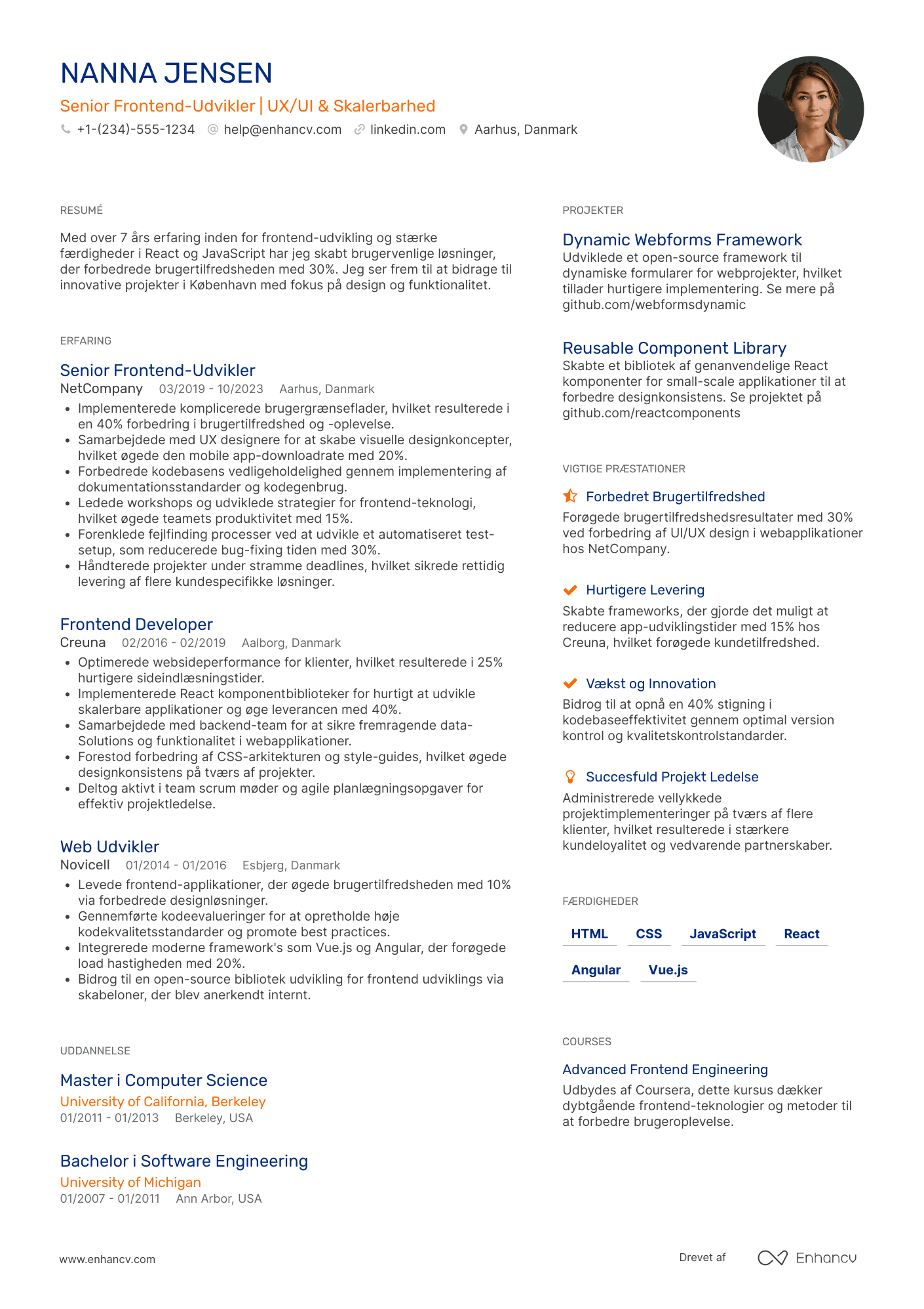 CV til Senior frontend udvikler Resume Example