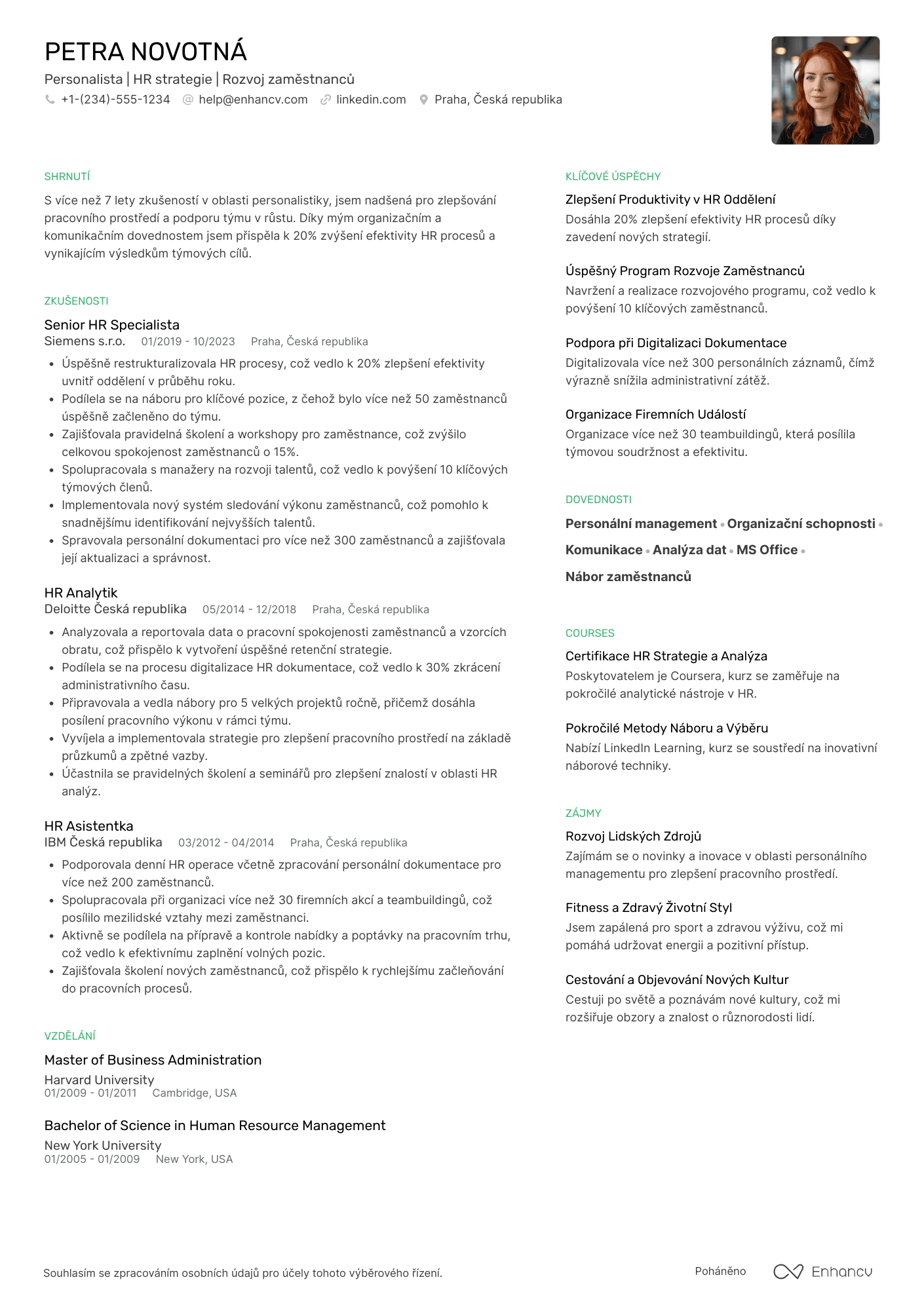 Životopis pro Kancelářský pracovník personalista Resume Example