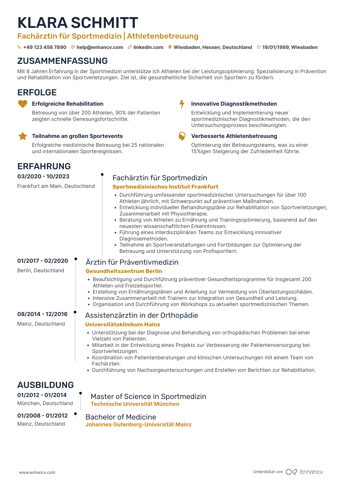 Lebenslauf in Arzt in der Sportmedizin Resume Example