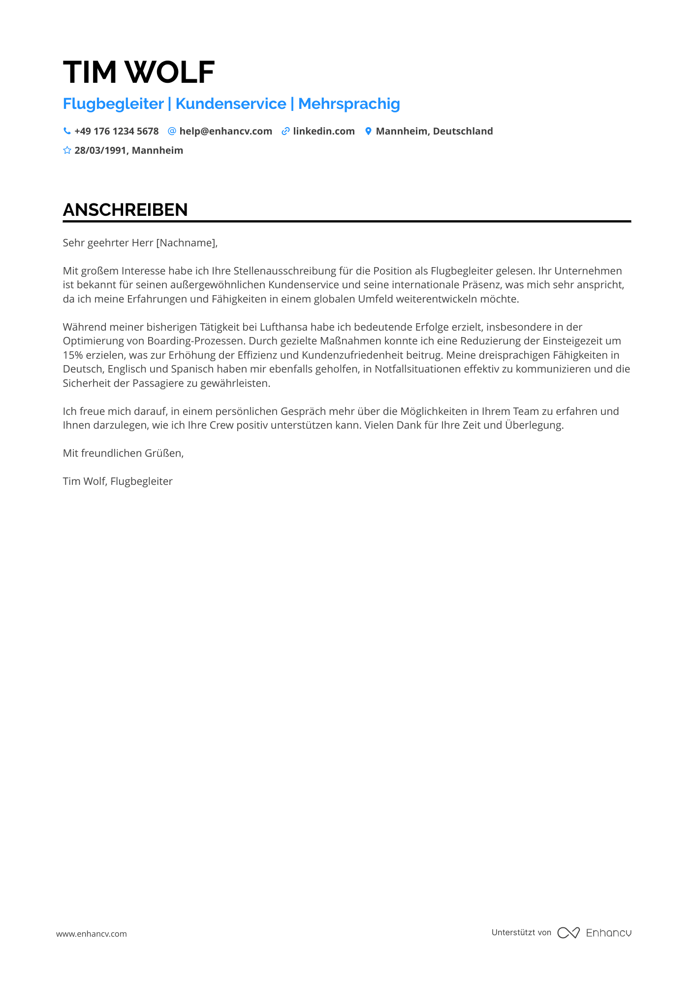 Flugbegleiter mit Sprachkenntnissen Resume Example
