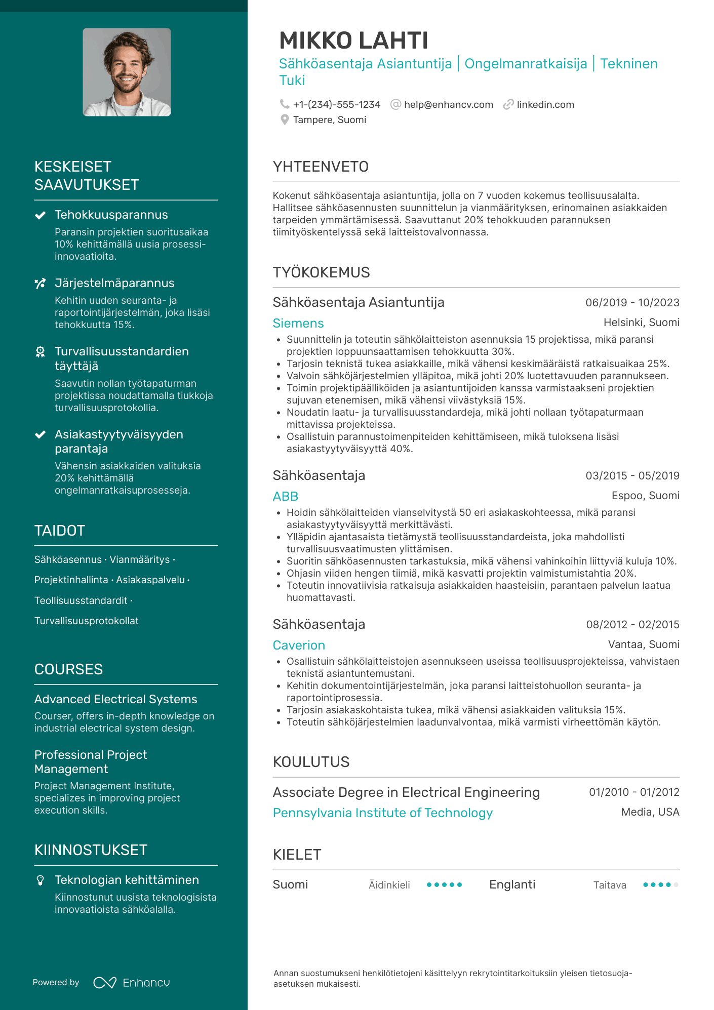 Ansioluettelo Sähköasentaja asiantuntija Resume Example