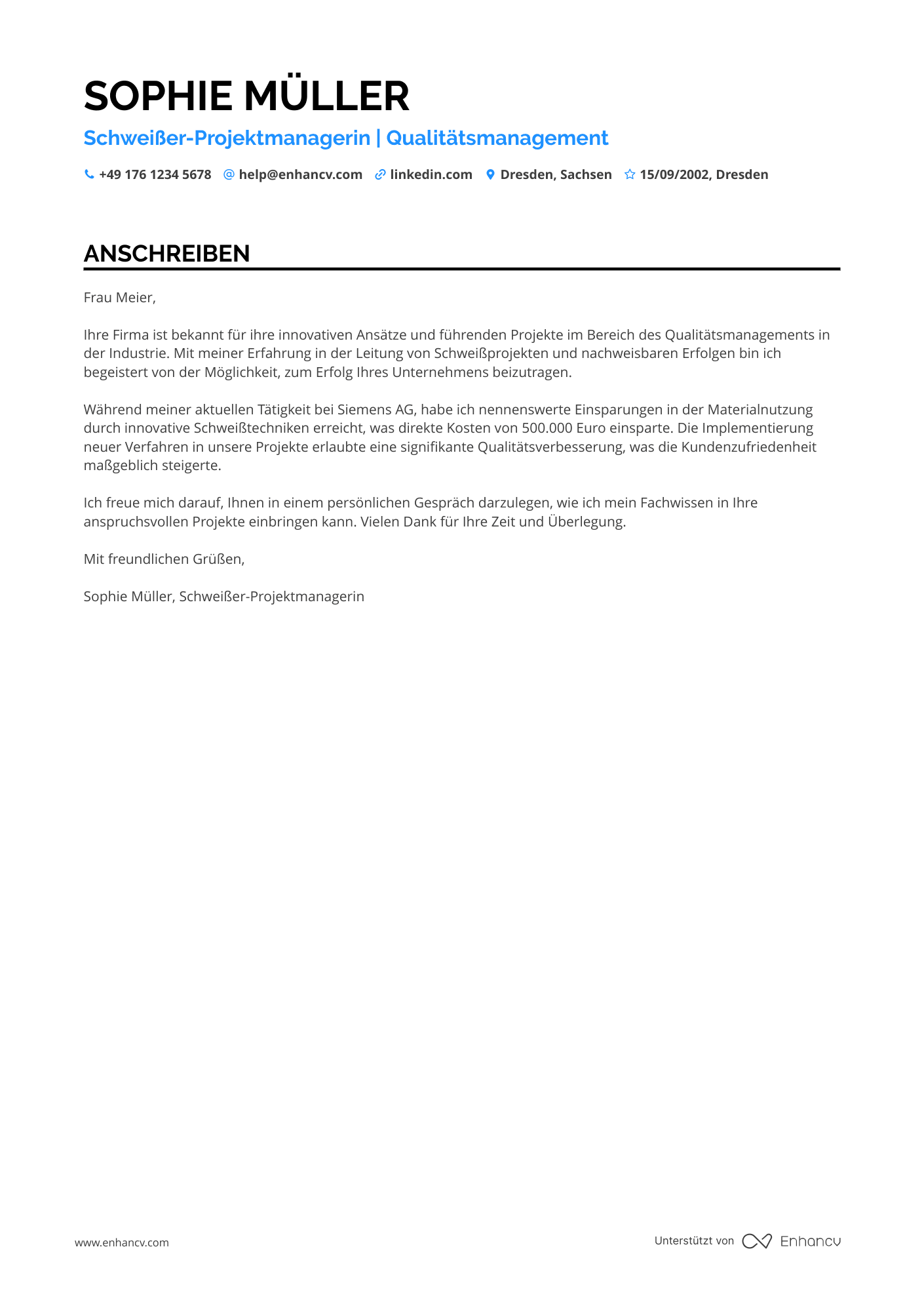Schweißer Projektmanager Resume Example