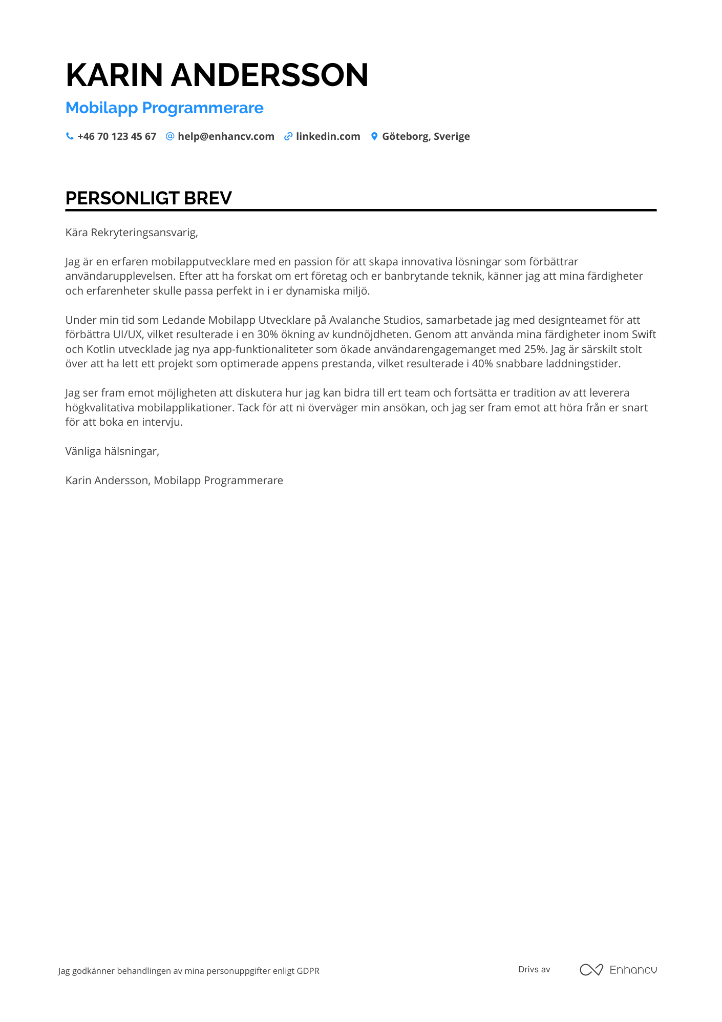 Personligt brev för Mobilapp Programmerare Resume Example