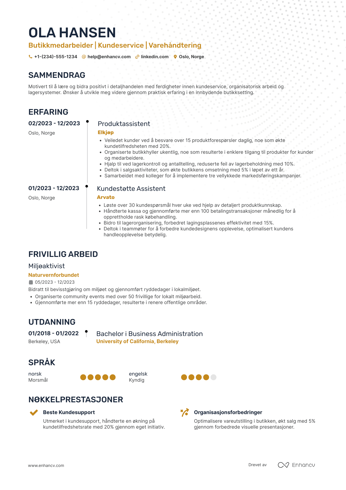 CV for Butikkmedarbeider praksis Resume Example