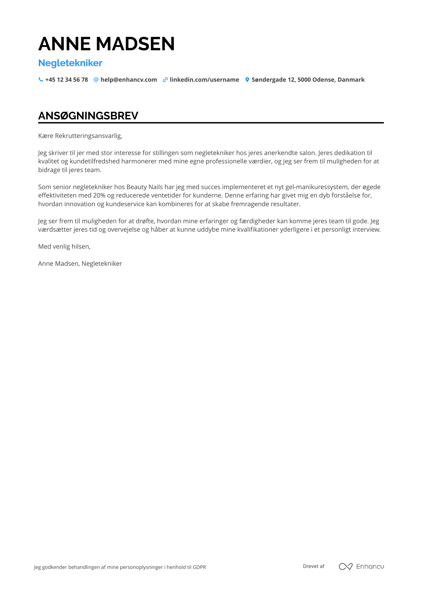 Ansøgningsbrev til Negletekniker Resume Example