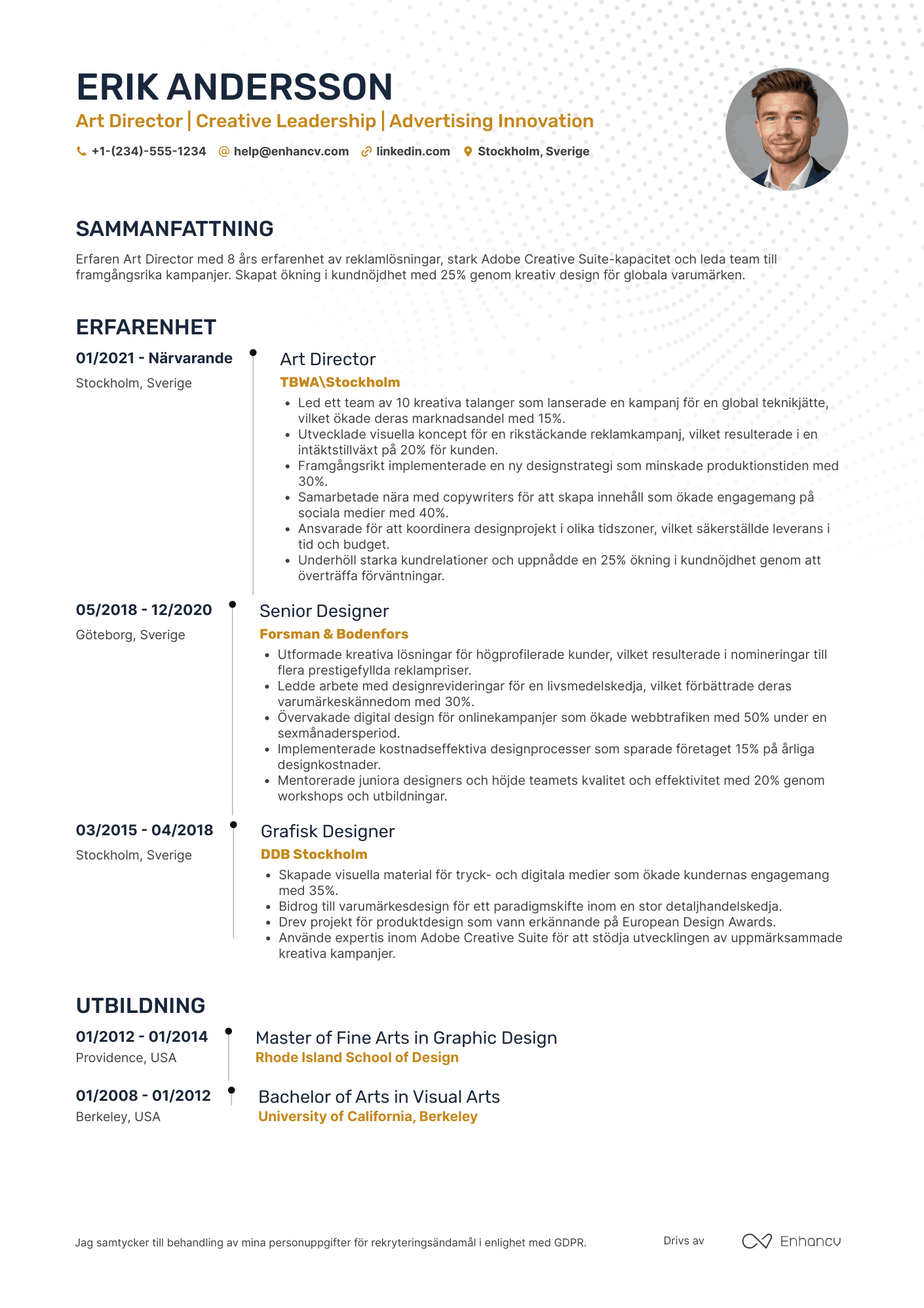 CV för Art Director in Advertising Resume Example