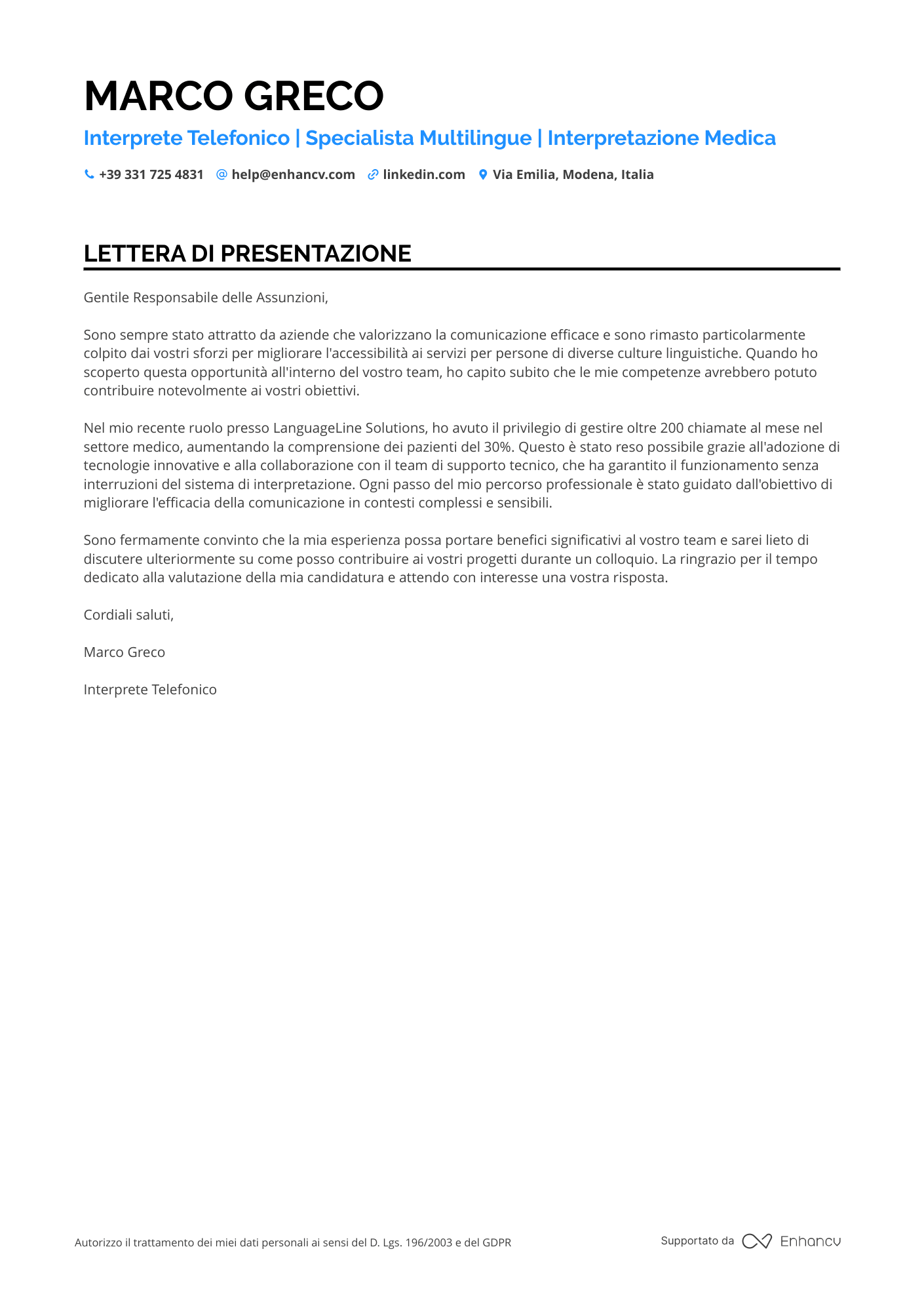 Traduttore di Siti Web Resume Example