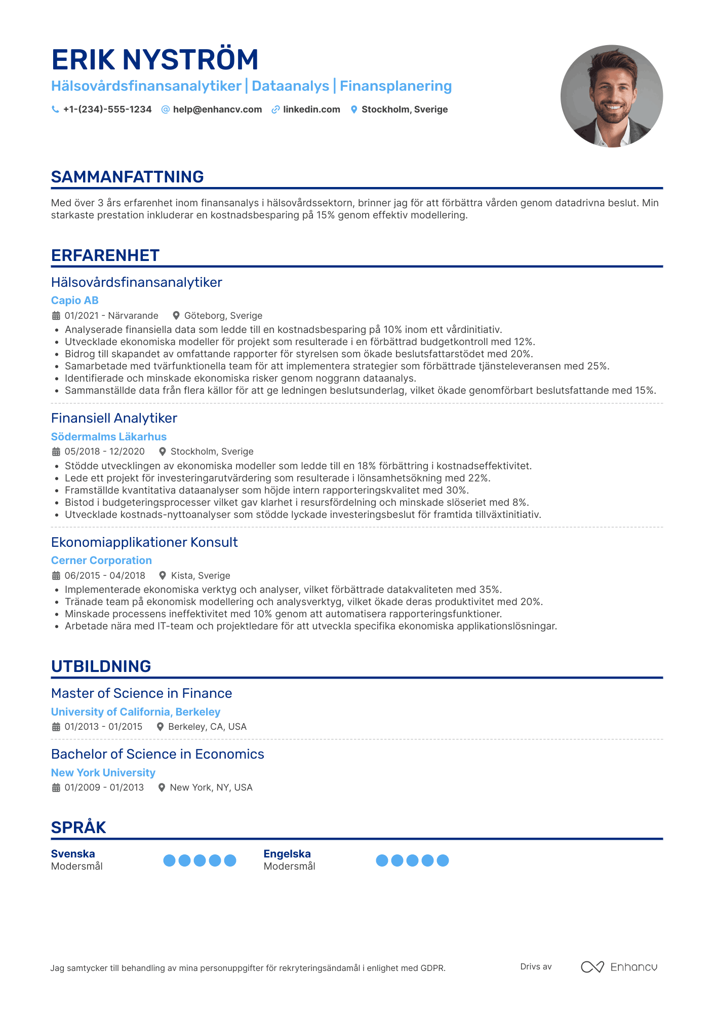 CV för Hälsovårdsfinansanalytiker Resume Example