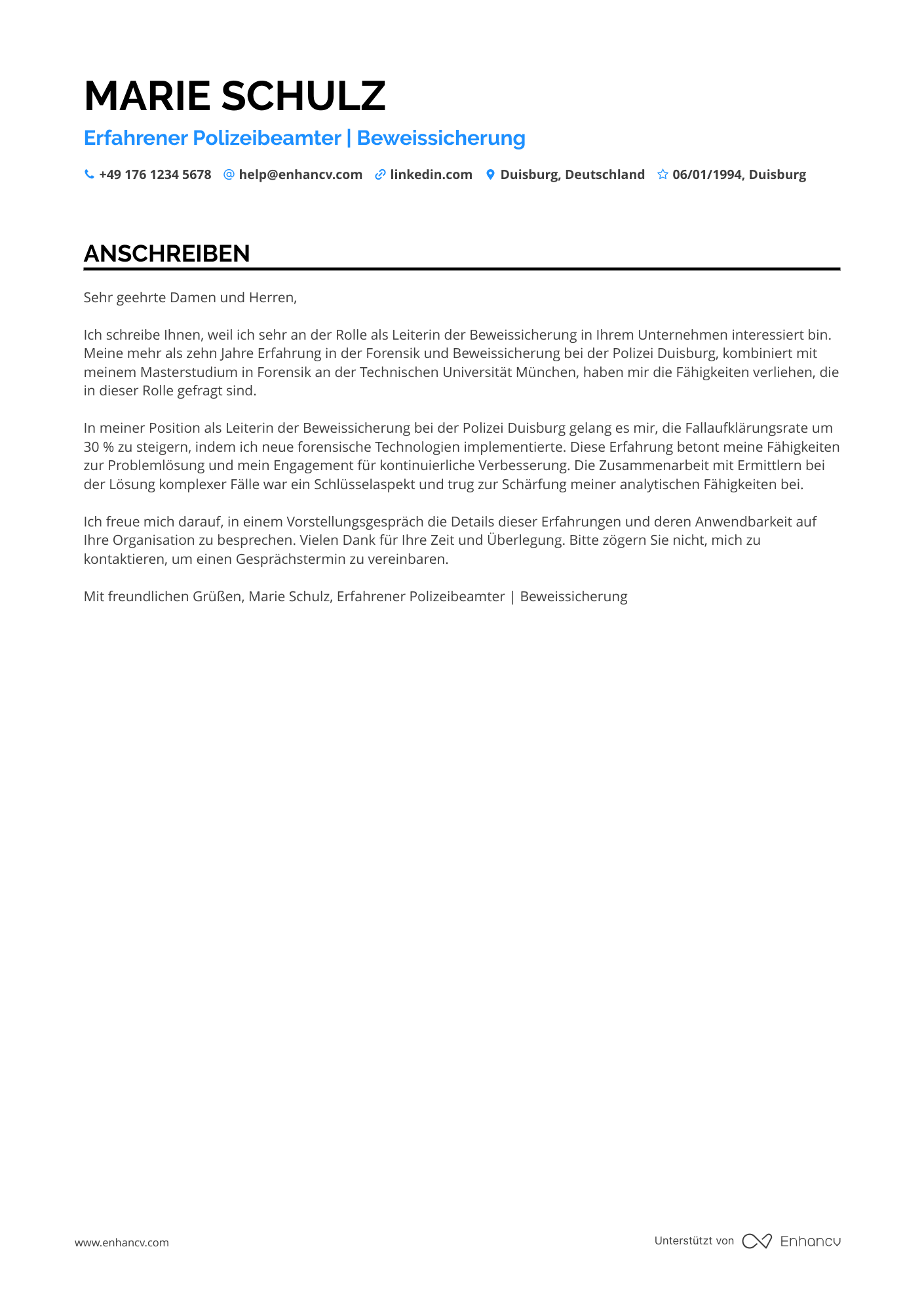 Polizei Beweissicherungsbeamter Resume Example