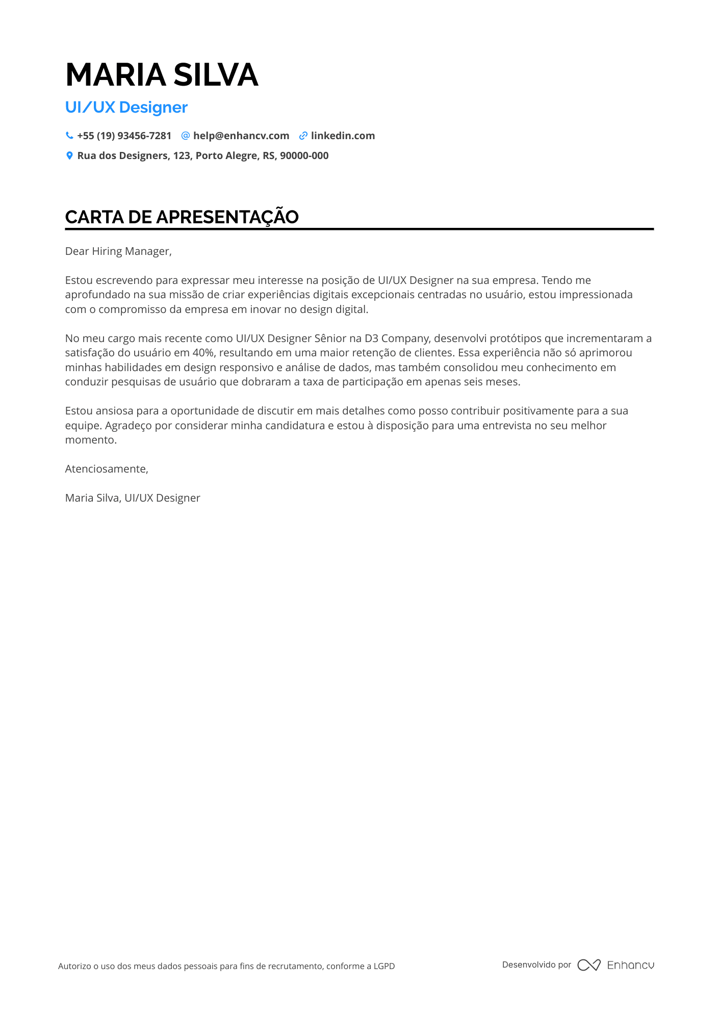 Designer de Interfaces Resume Example