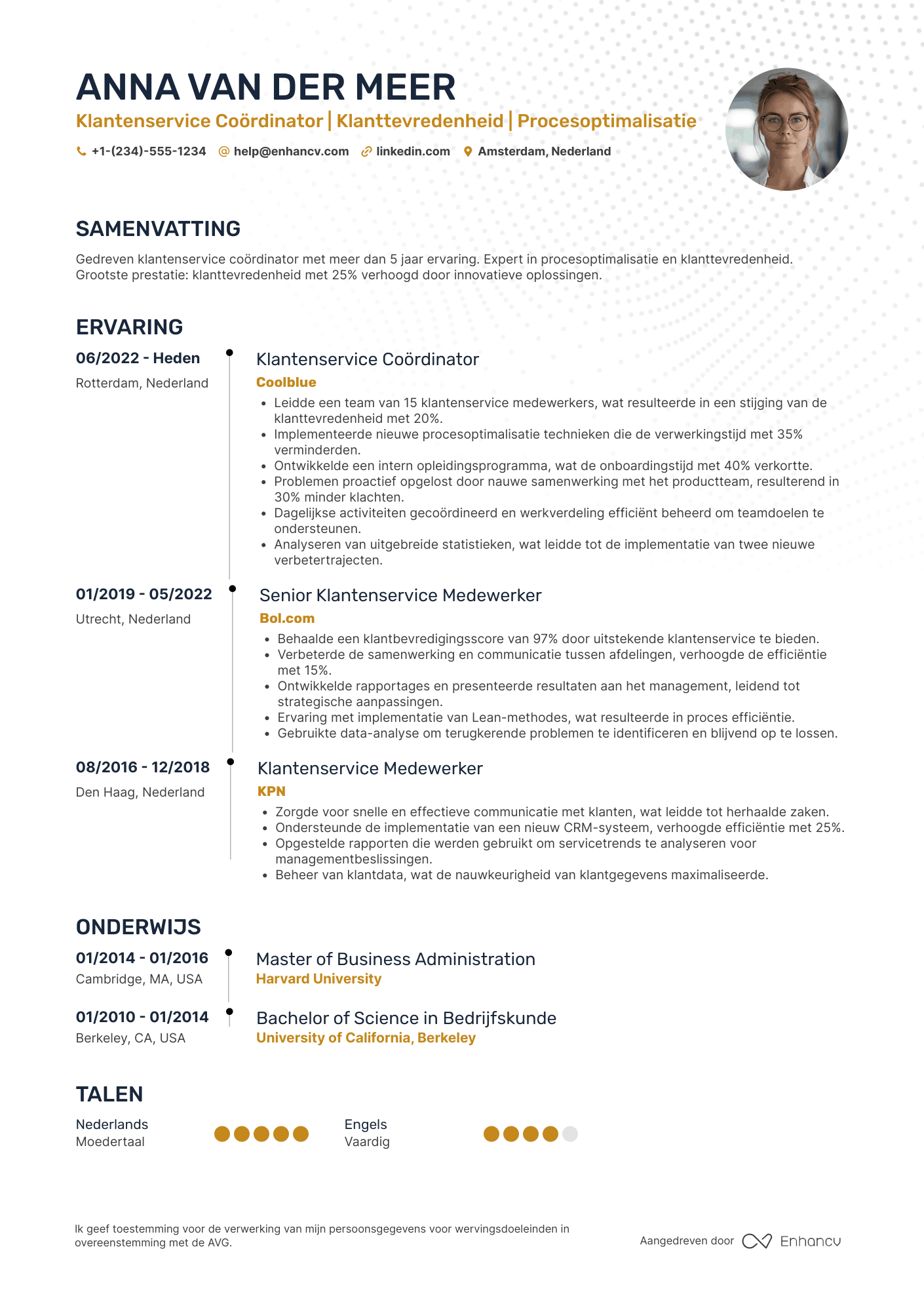 CV voor Medewerker Klantenservice Coördinator Resume Example