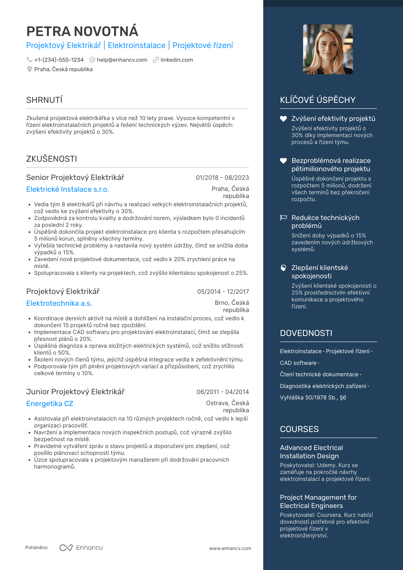 Životopis pro Projektový Elektrikář Resume Example