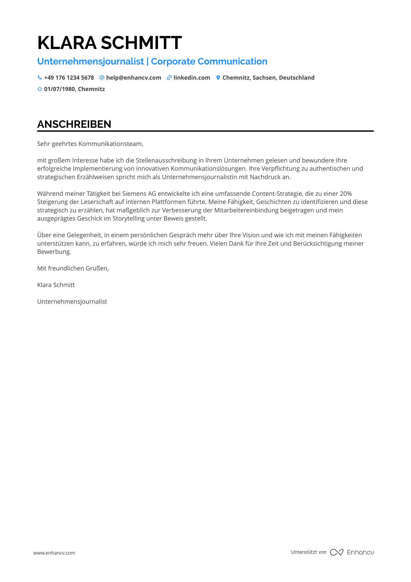 Unternehmensjournalist Resume Example