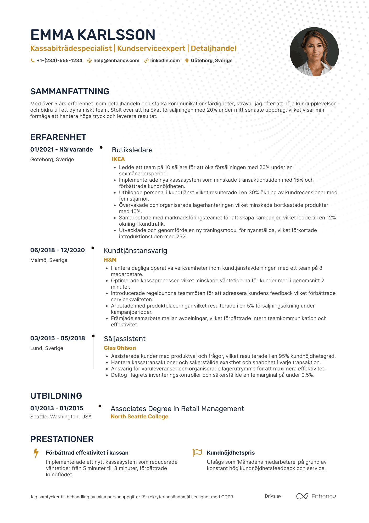 CV för Kassabiträdespecialist Resume Example