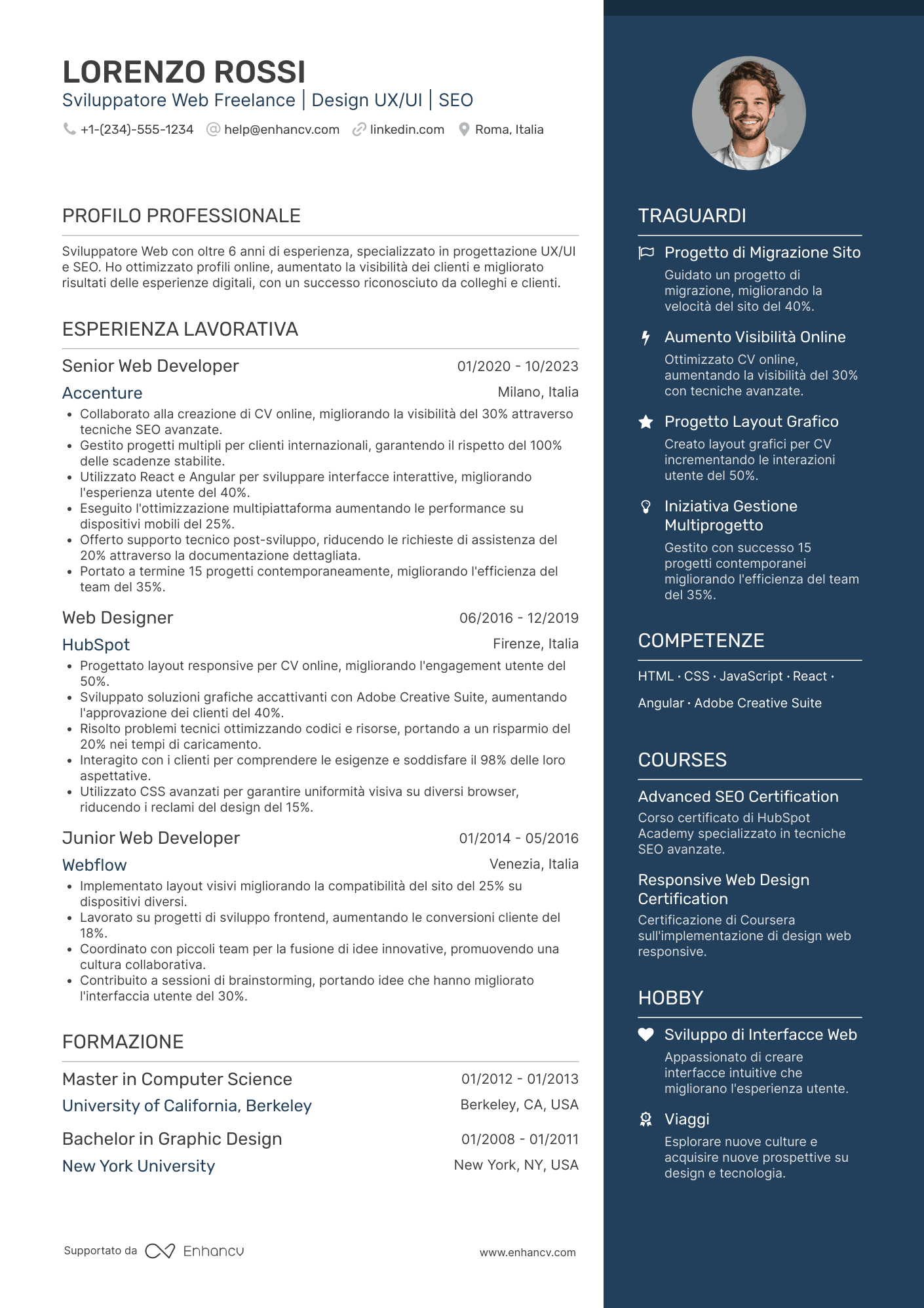 CV web developer freelance Resume Example